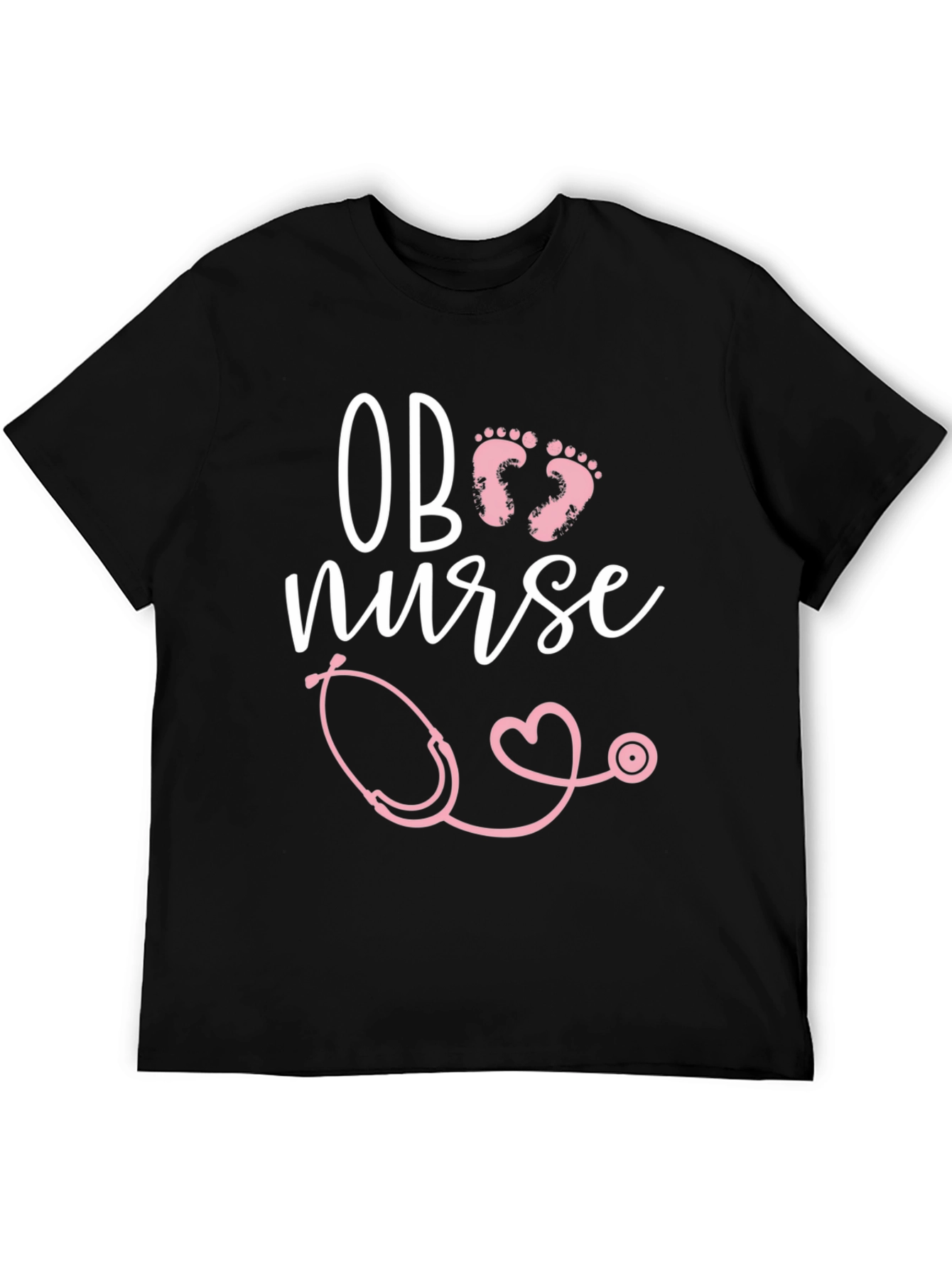 OB Nurse T-Shirt: Pink Stethoscope & Baby Footprints