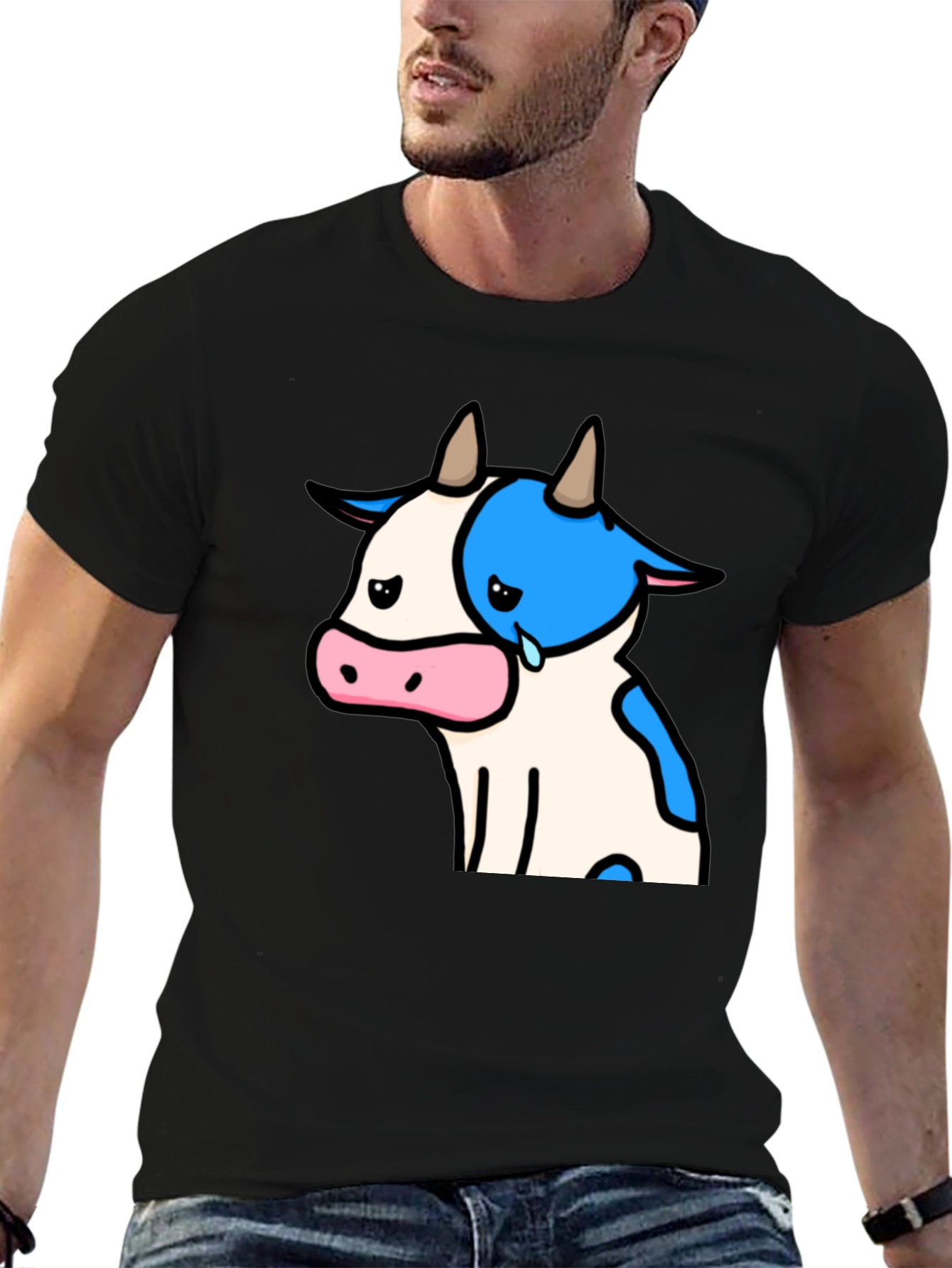 Sad Cow Graphic Black T-Shirt