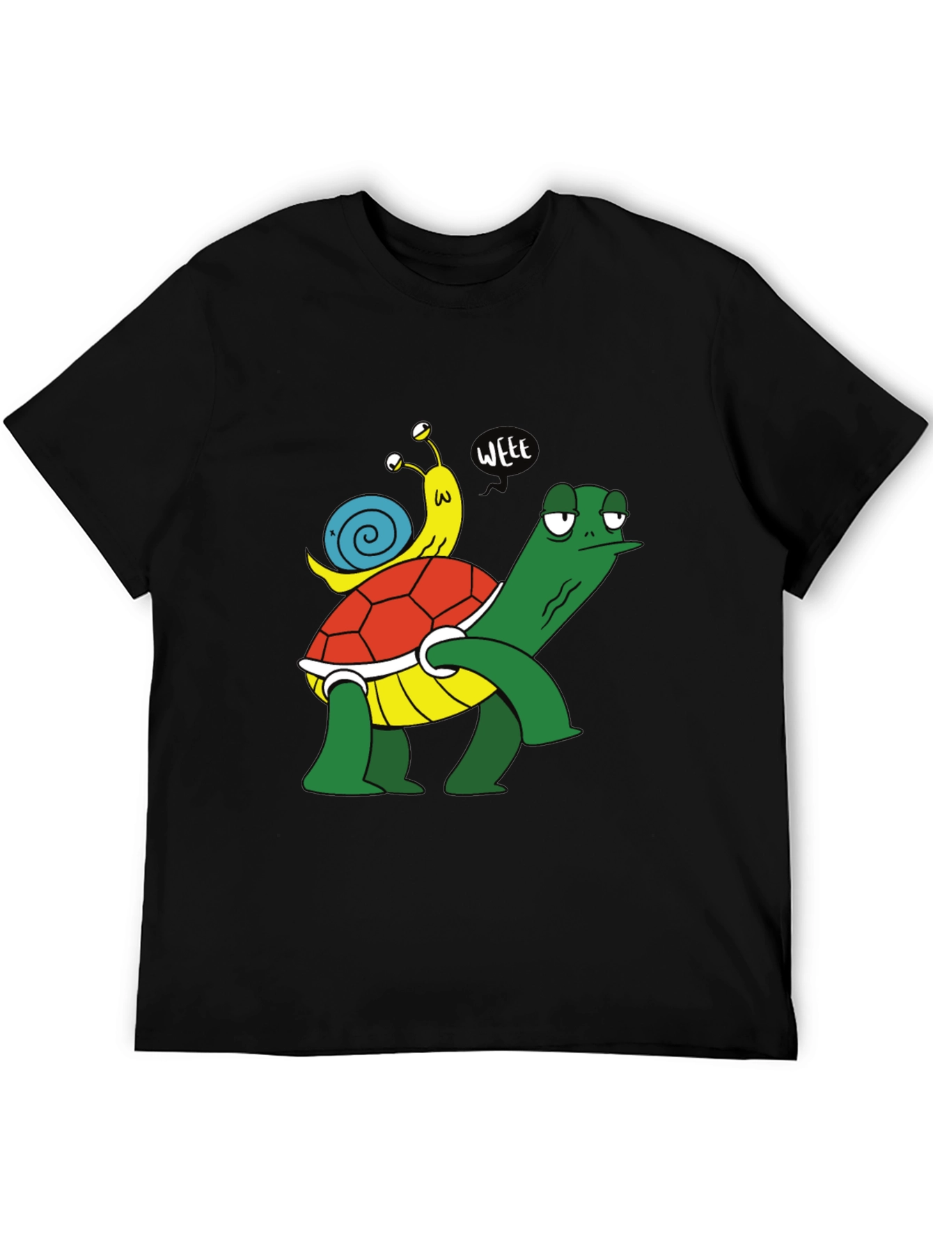 Funny Turtle and Snail Cartoon Black T-Shirt
