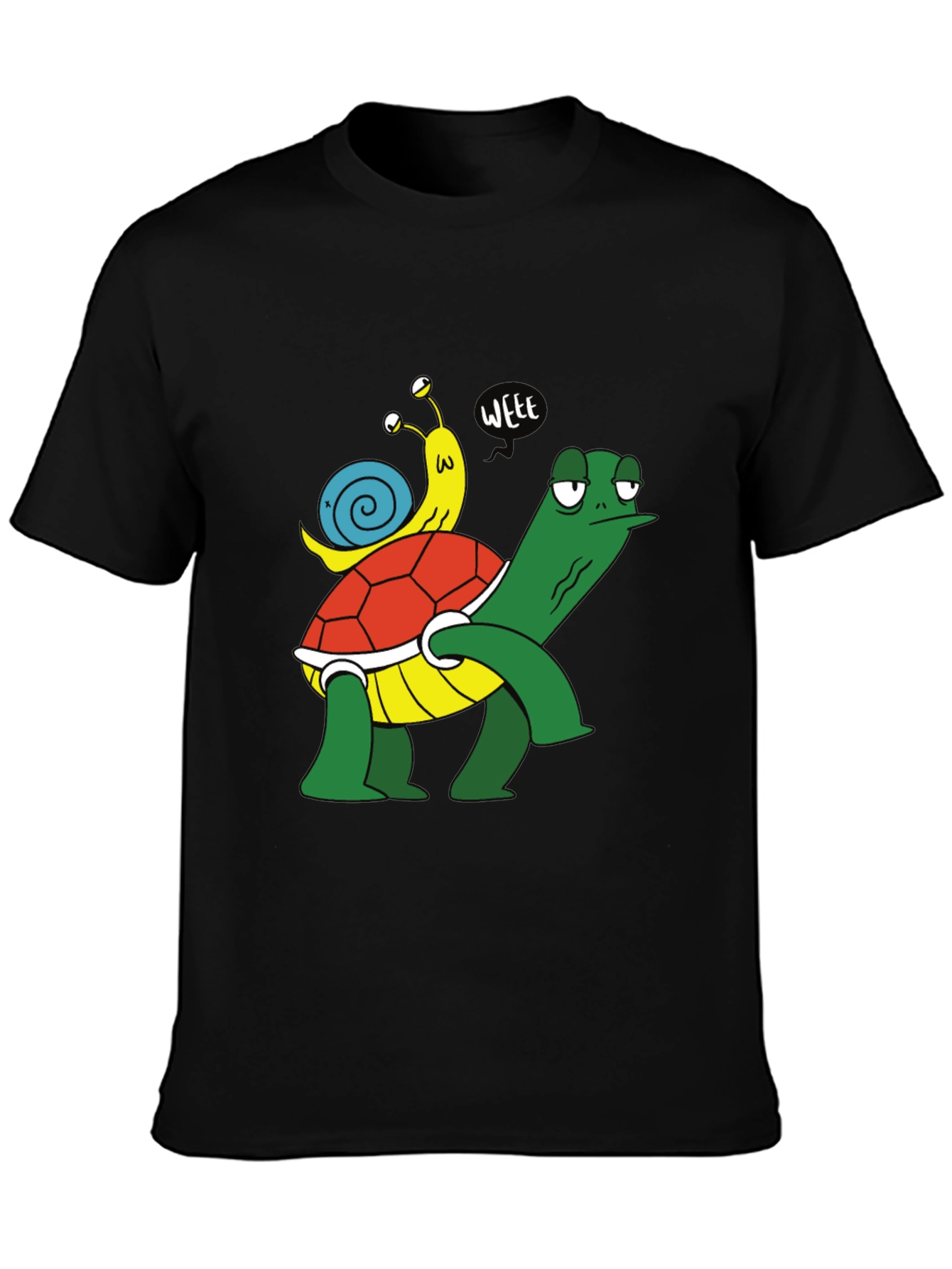 Funny Turtle and Snail Cartoon Black T-Shirt