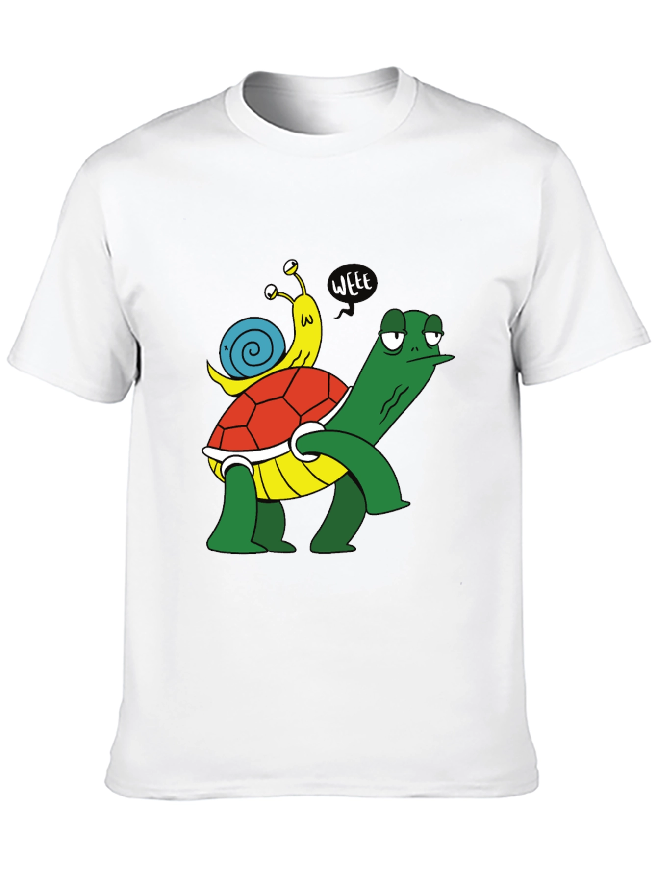 Funny Turtle and Snail Cartoon Black T-Shirt