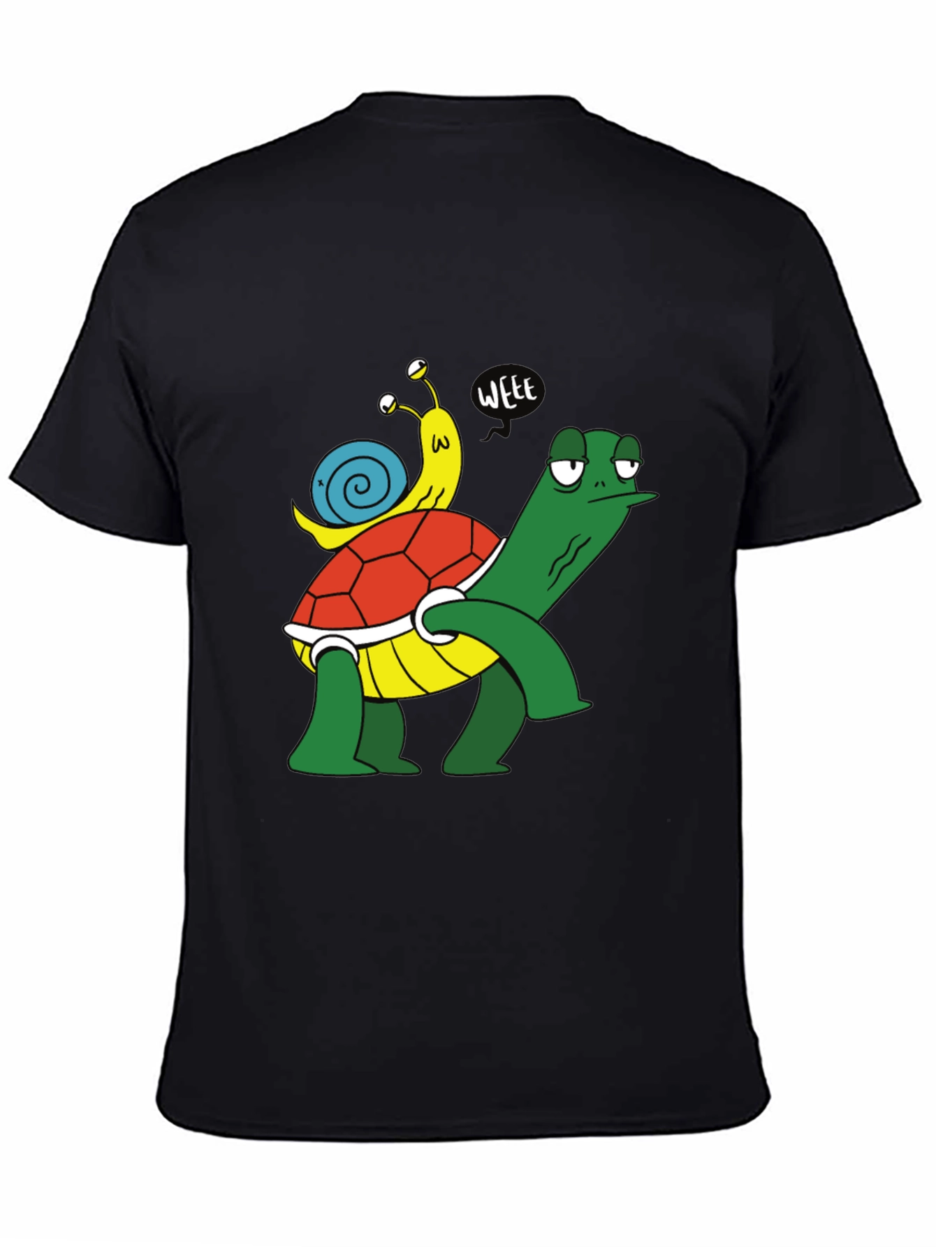 Funny Turtle and Snail Cartoon Black T-Shirt