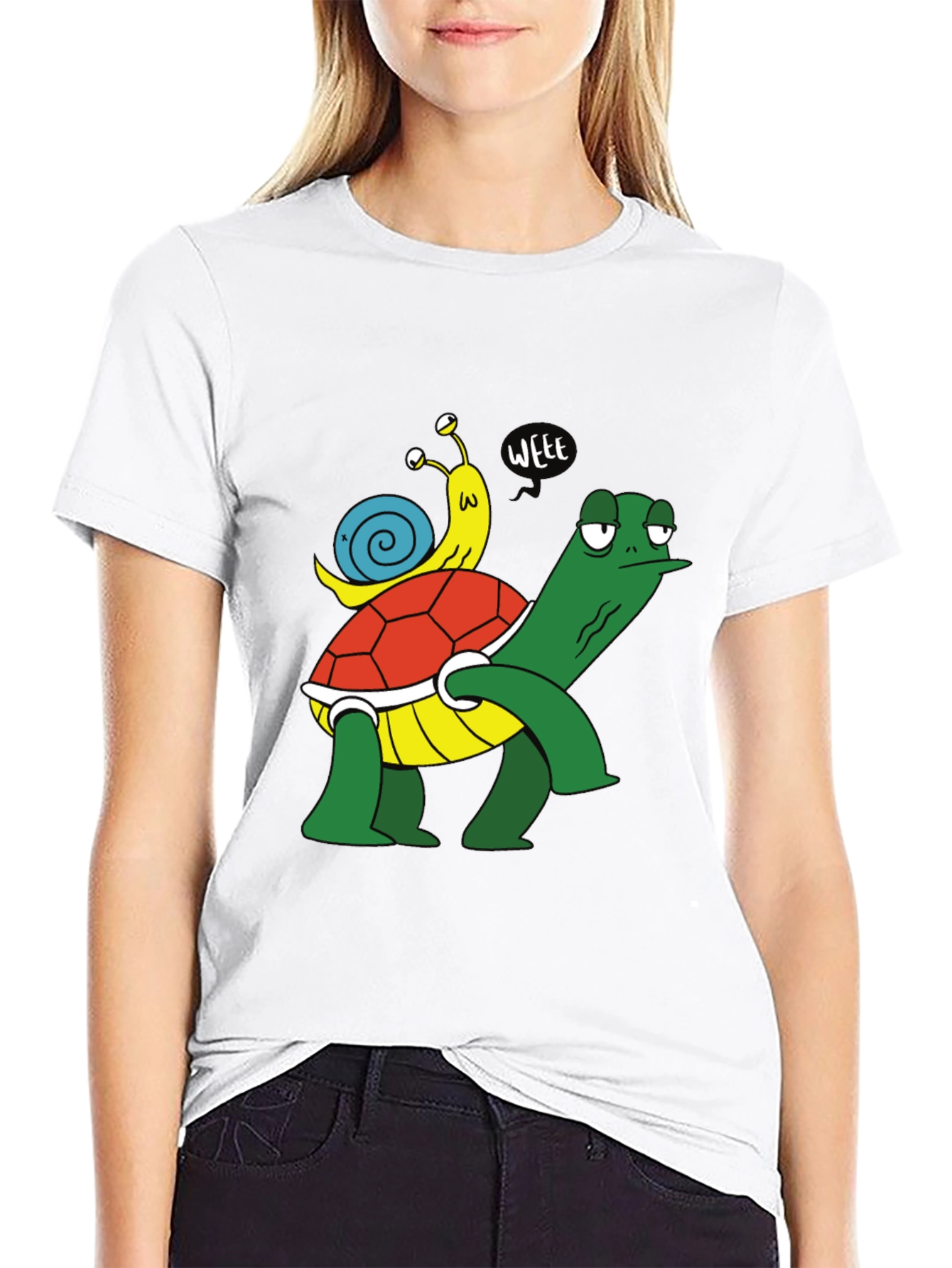 Funny Turtle and Snail Cartoon Black T-Shirt