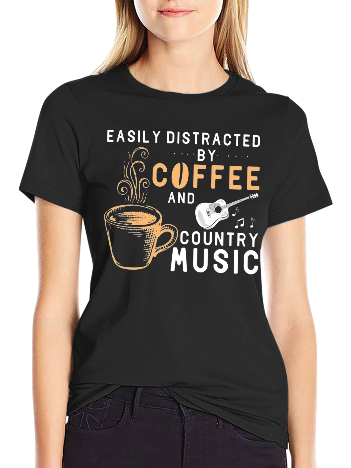 Coffee & Country Music T-Shirt - Easily Distracted
