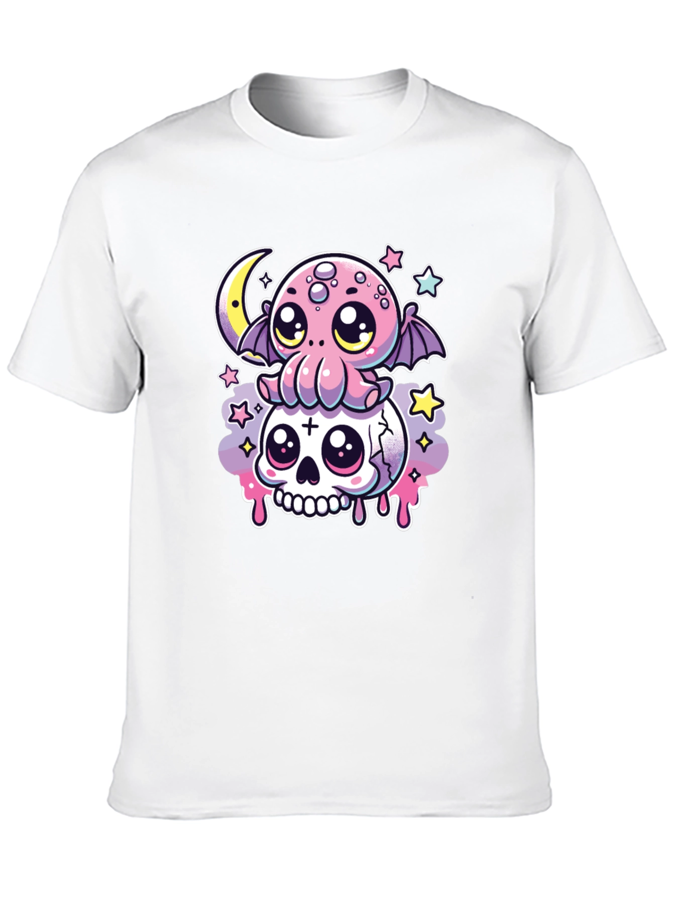Cute Gothic T-Shirt: Kawaii Octopus on Skull