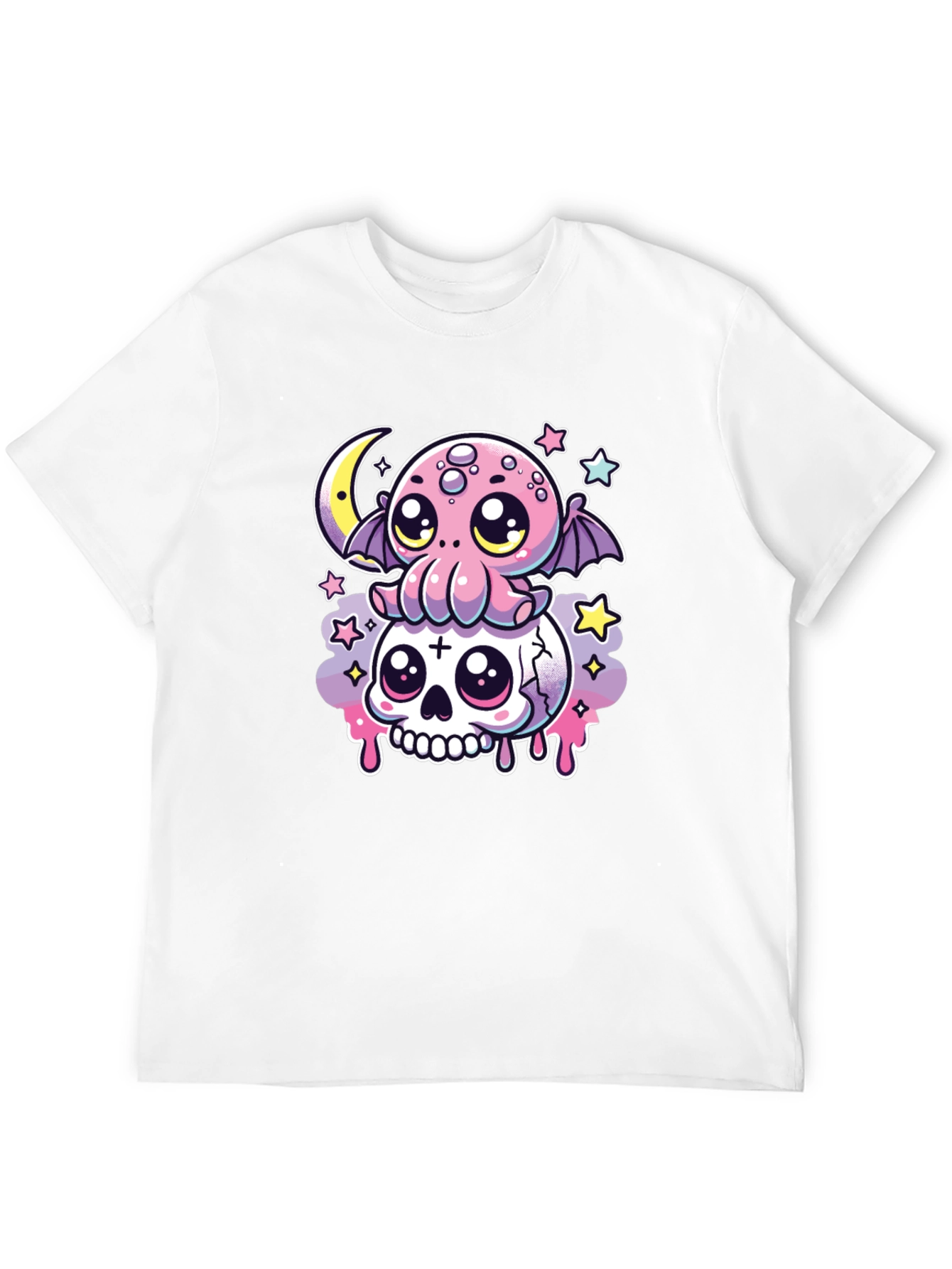 Cute Gothic T-Shirt: Kawaii Octopus on Skull
