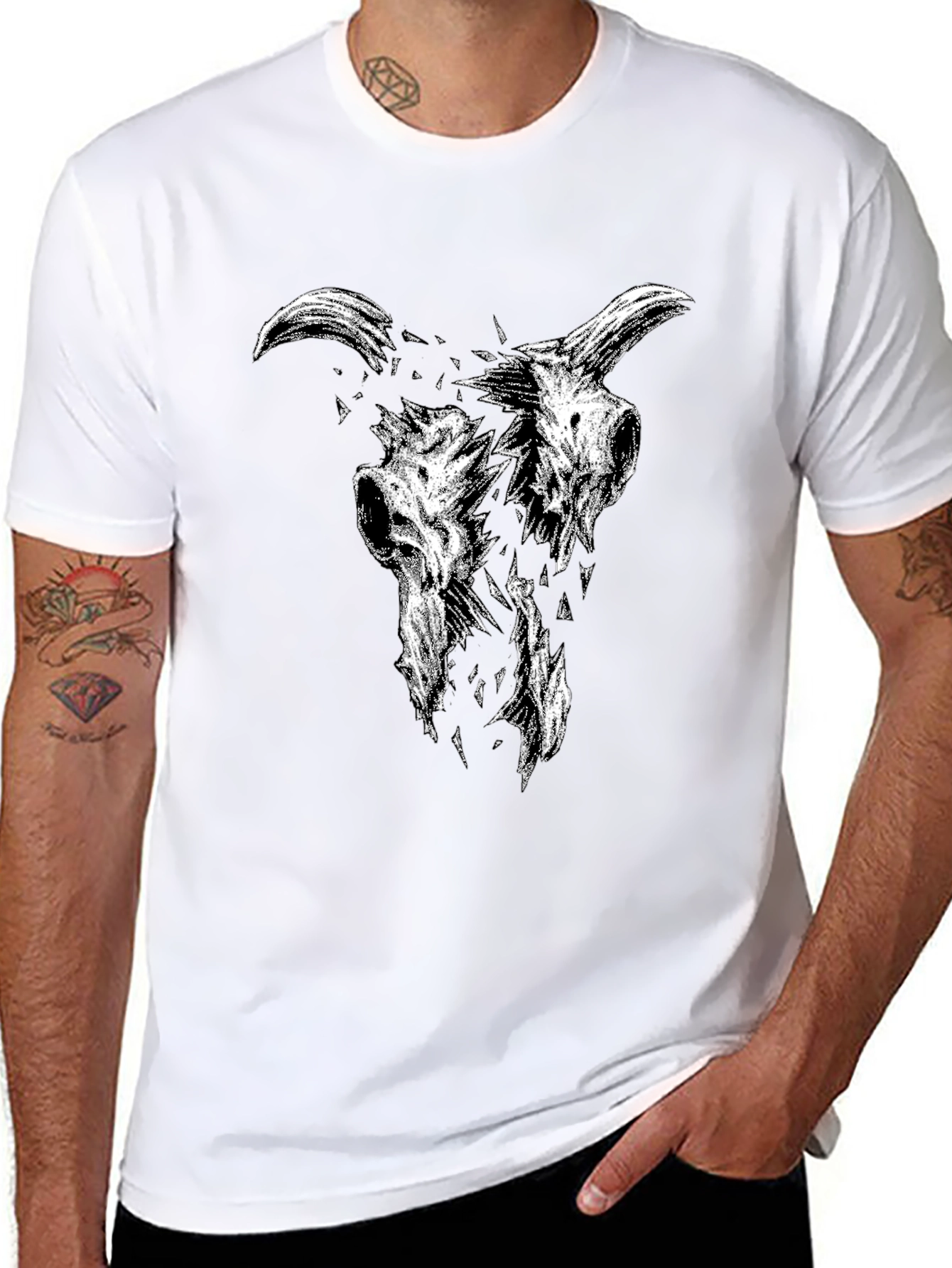 Black T-Shirt with Goat Skull Graphic