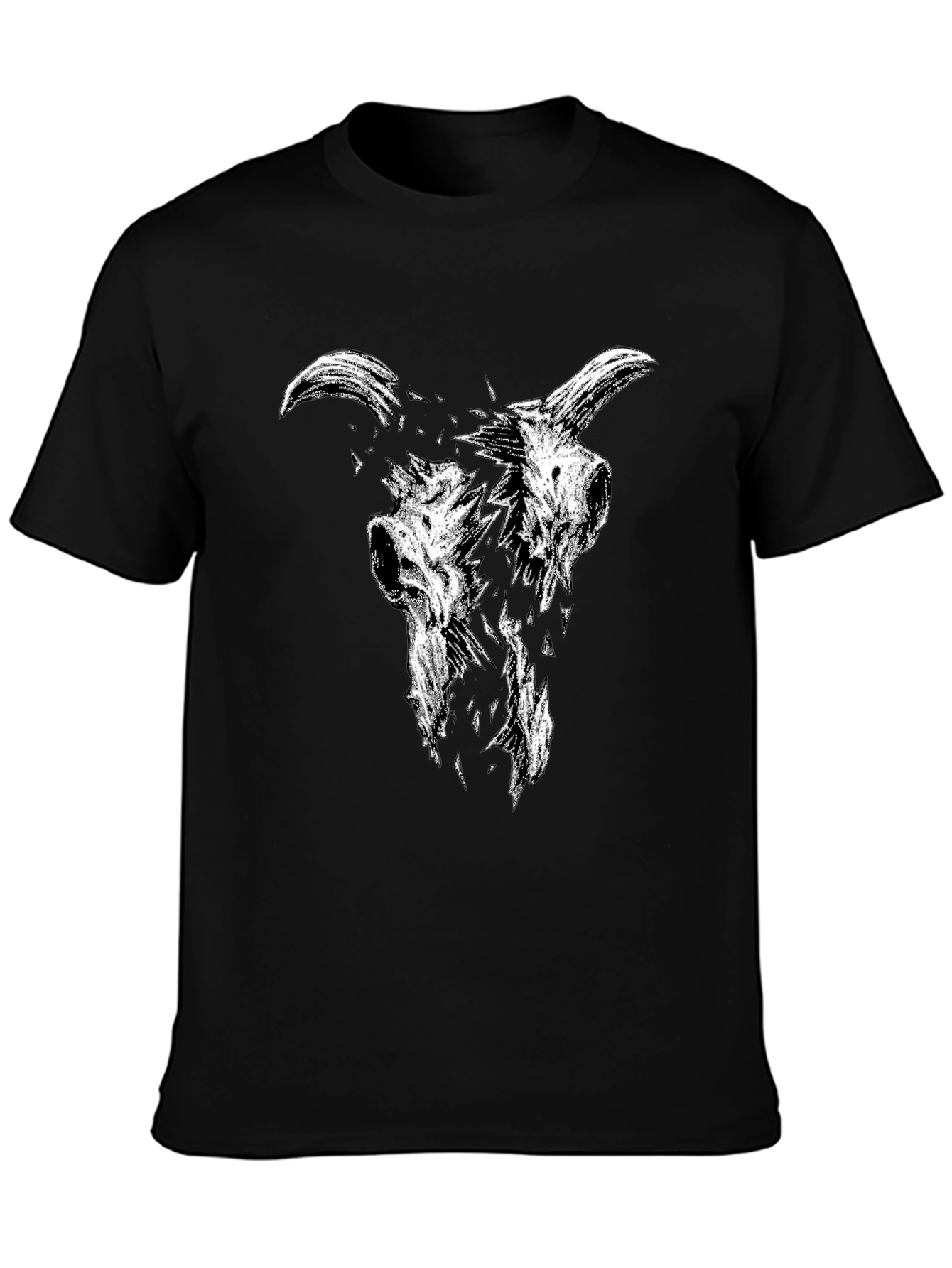 Black T-Shirt with Goat Skull Graphic
