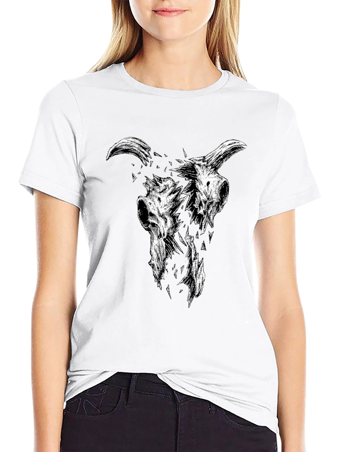 Black T-Shirt with Goat Skull Graphic