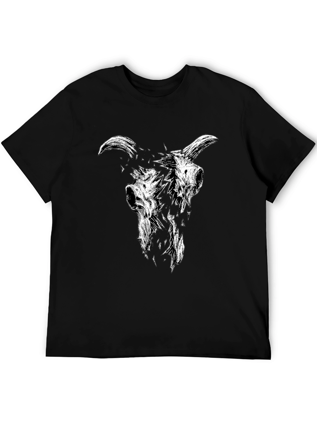 Black T-Shirt with Goat Skull Graphic