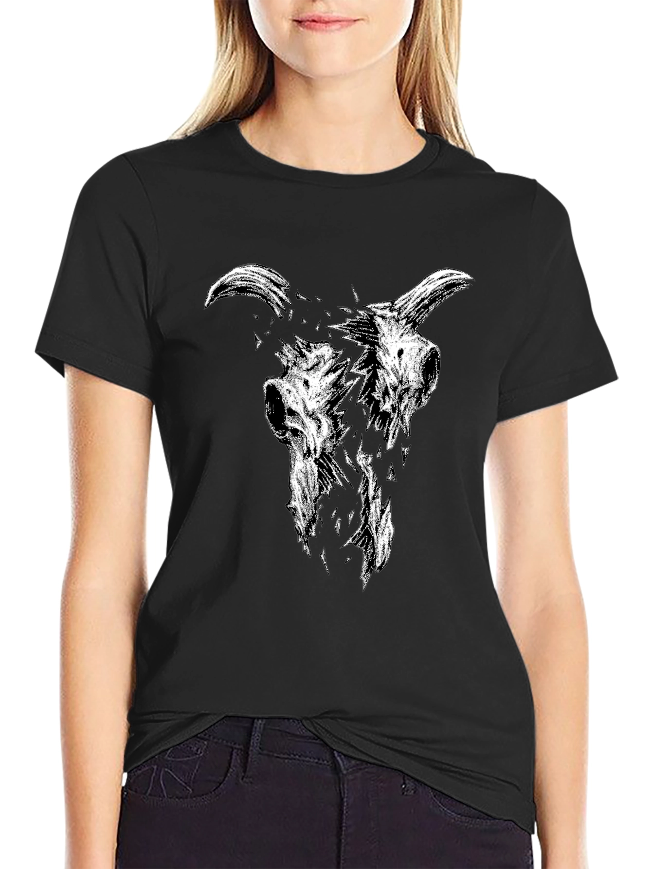 Black T-Shirt with Goat Skull Graphic