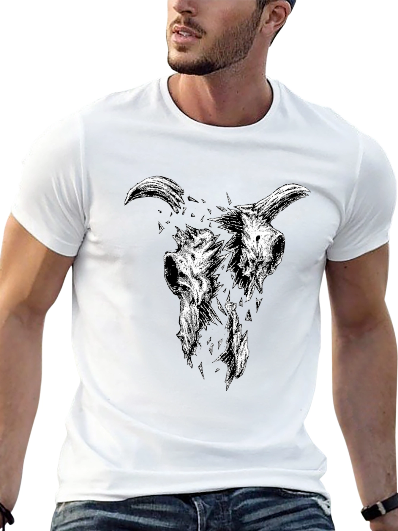 Black T-Shirt with Goat Skull Graphic