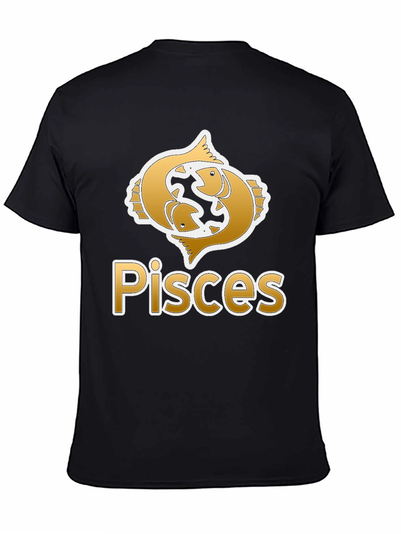 Pisces Zodiac Graphic Tee - Black Crew Neck