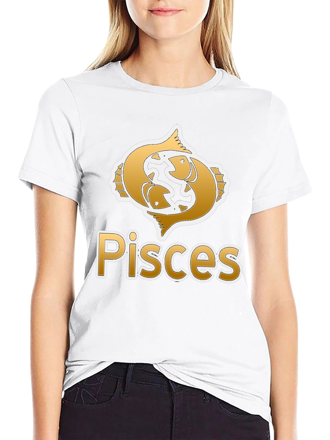 Pisces Zodiac Graphic Tee - Black Crew Neck