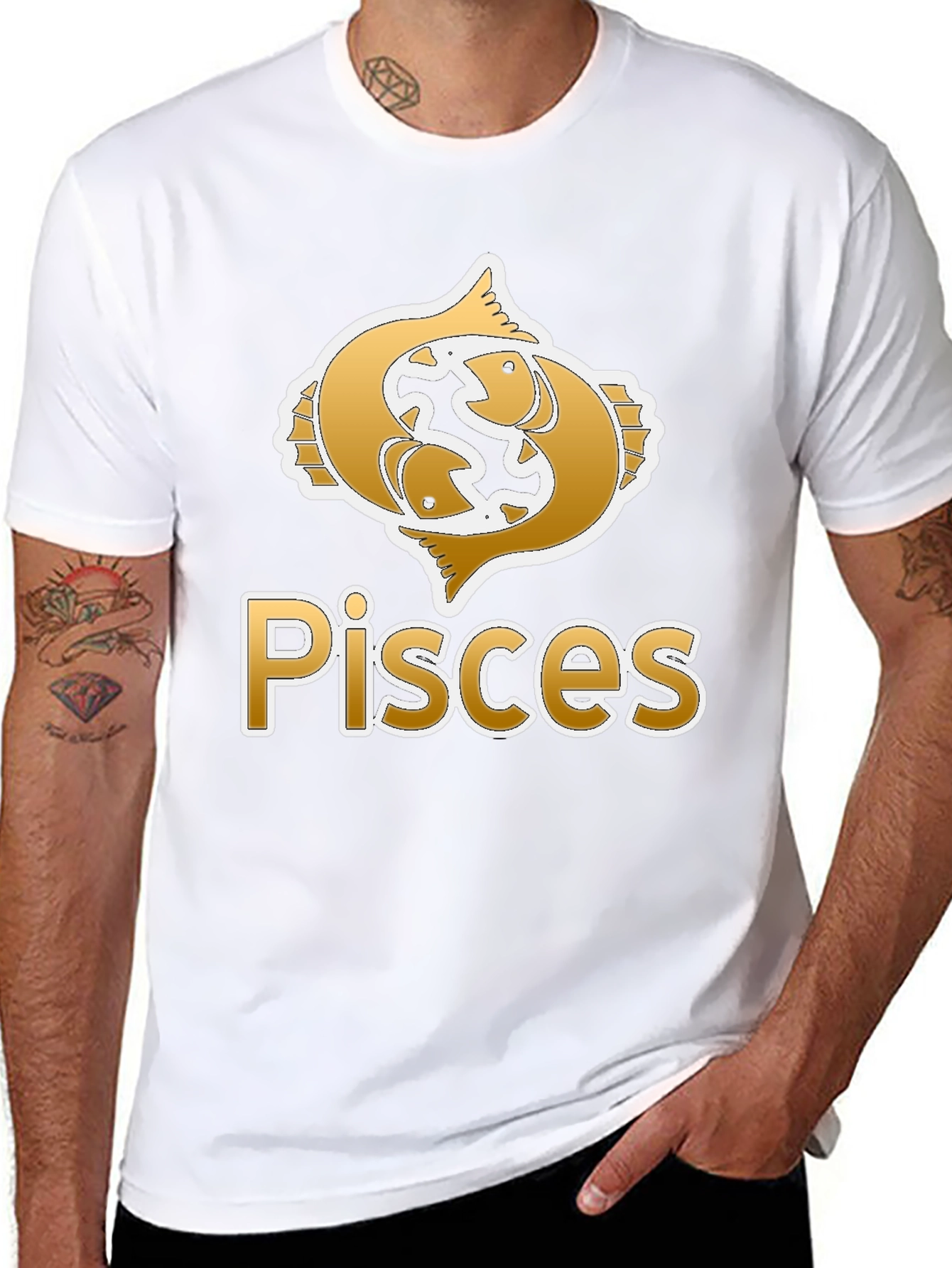Pisces Zodiac Graphic Tee - Black Crew Neck
