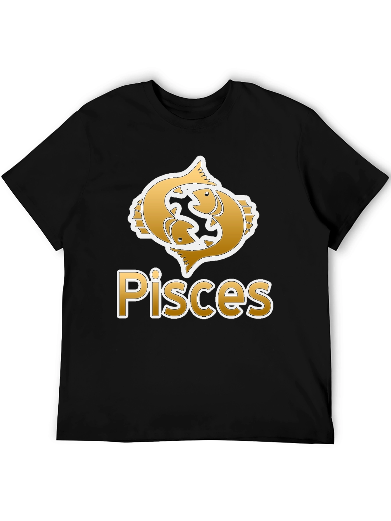 Pisces Zodiac Graphic Tee - Black Crew Neck