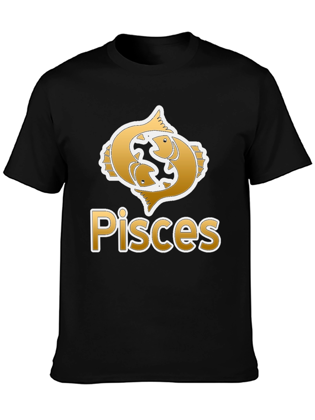 Pisces Zodiac Graphic Tee - Black Crew Neck
