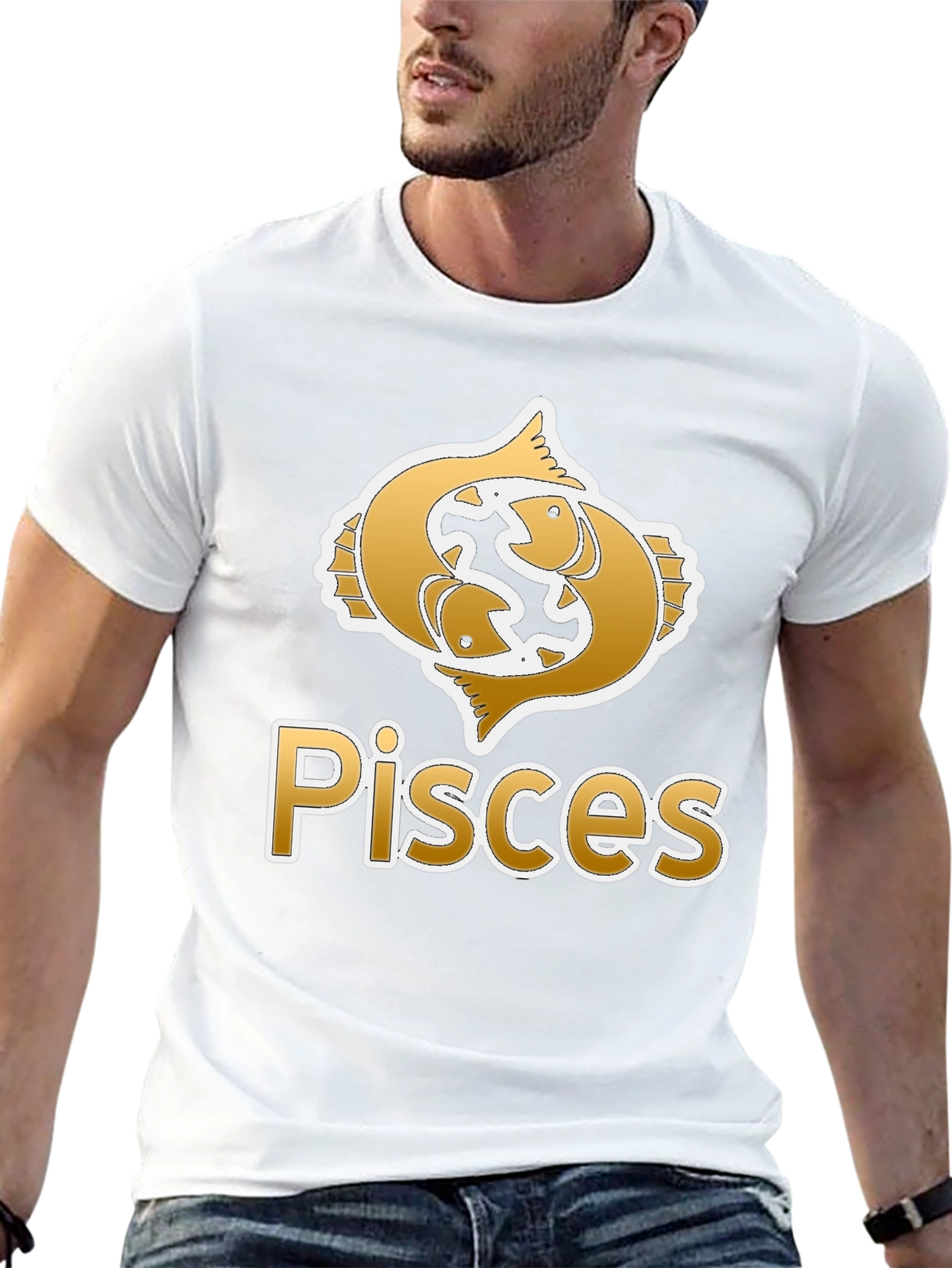 Pisces Zodiac Graphic Tee - Black Crew Neck