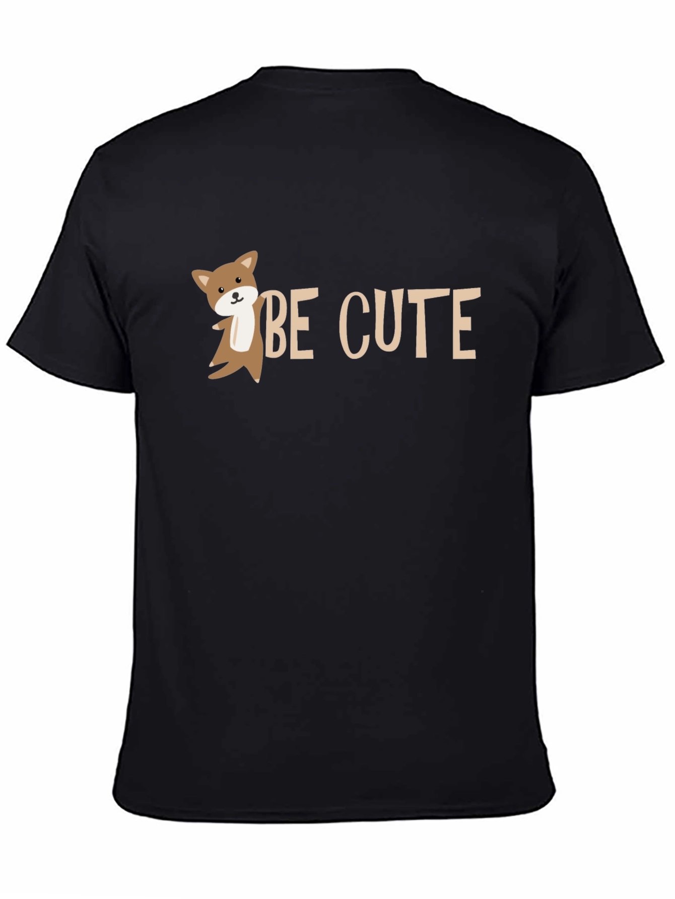 Be Cute Black T-Shirt with Cartoon Fox Design