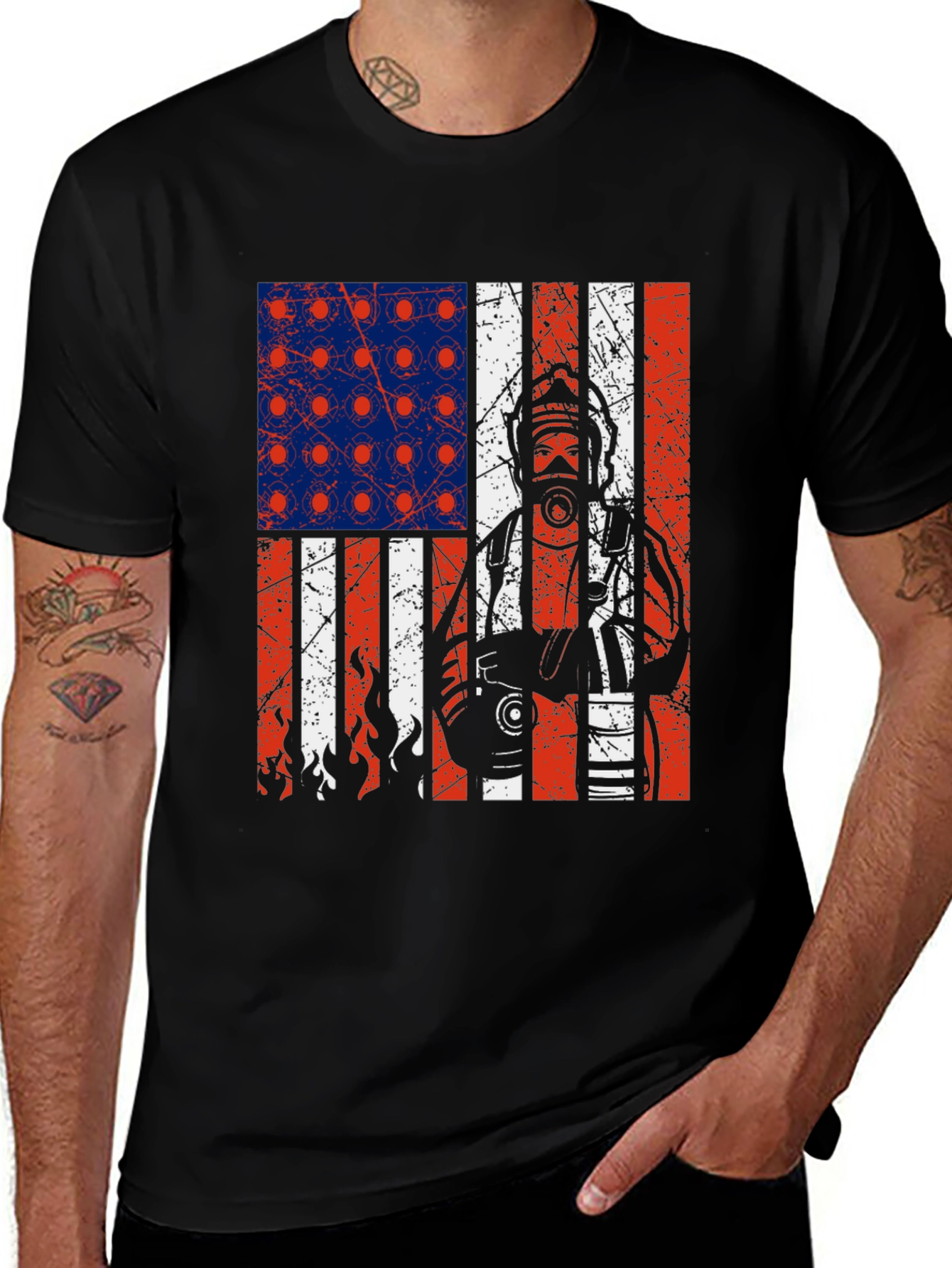 Firefighter American Flag Graphic T-Shirt