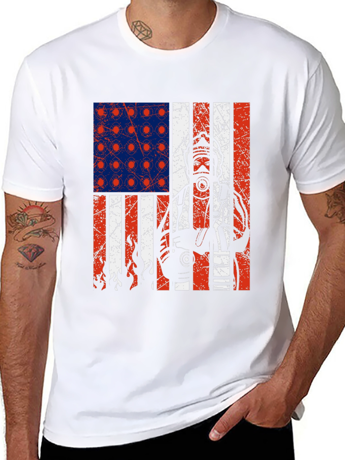 Firefighter American Flag Graphic T-Shirt