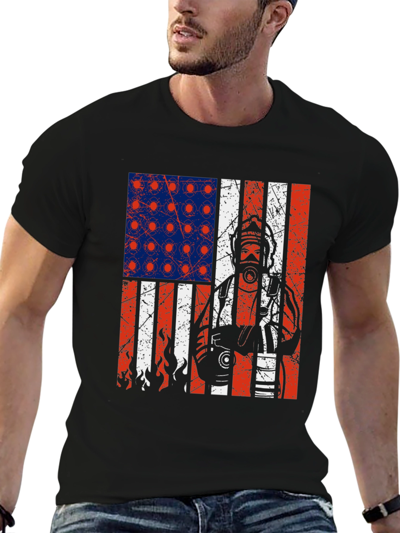 Firefighter American Flag Graphic T-Shirt