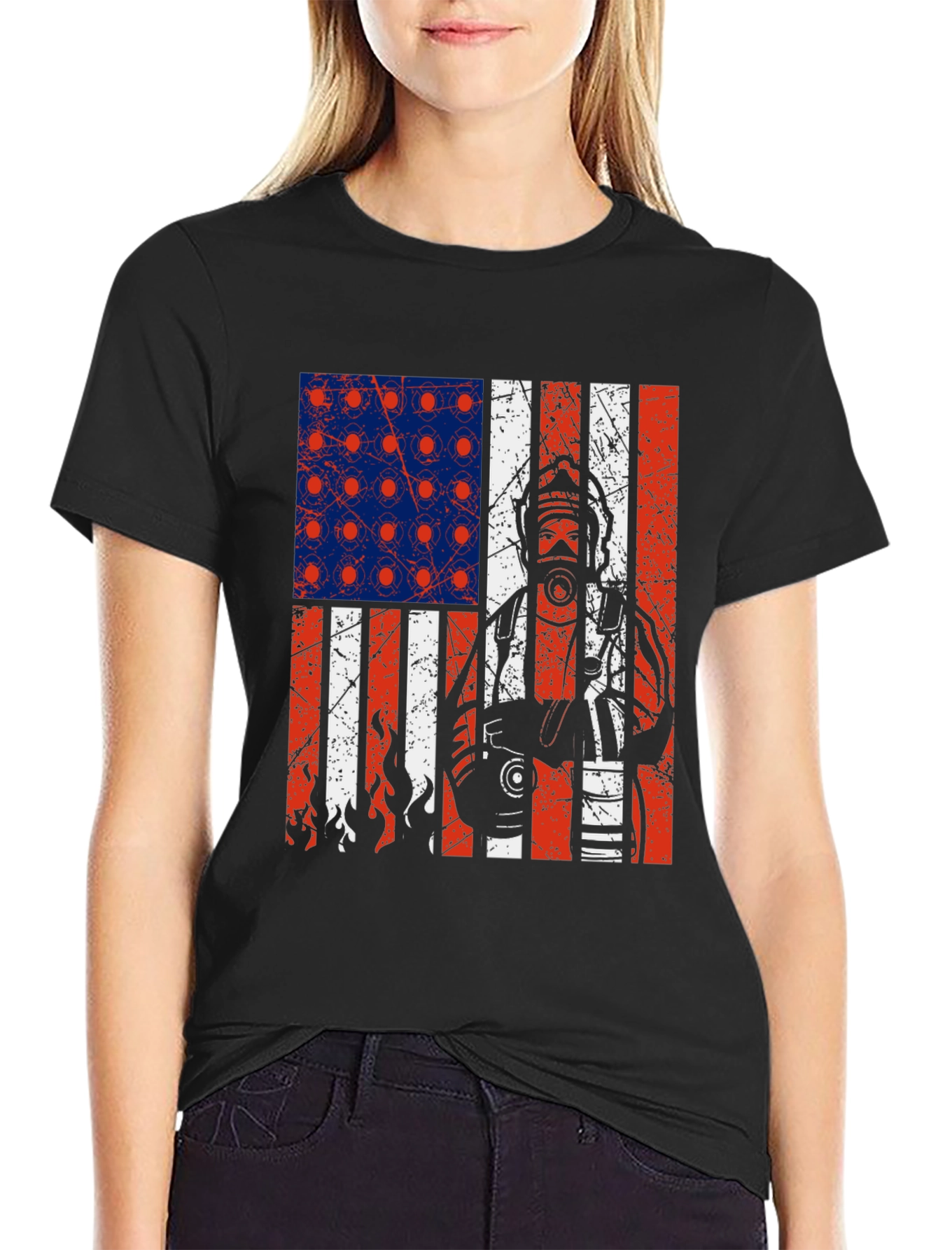 Firefighter American Flag Graphic T-Shirt