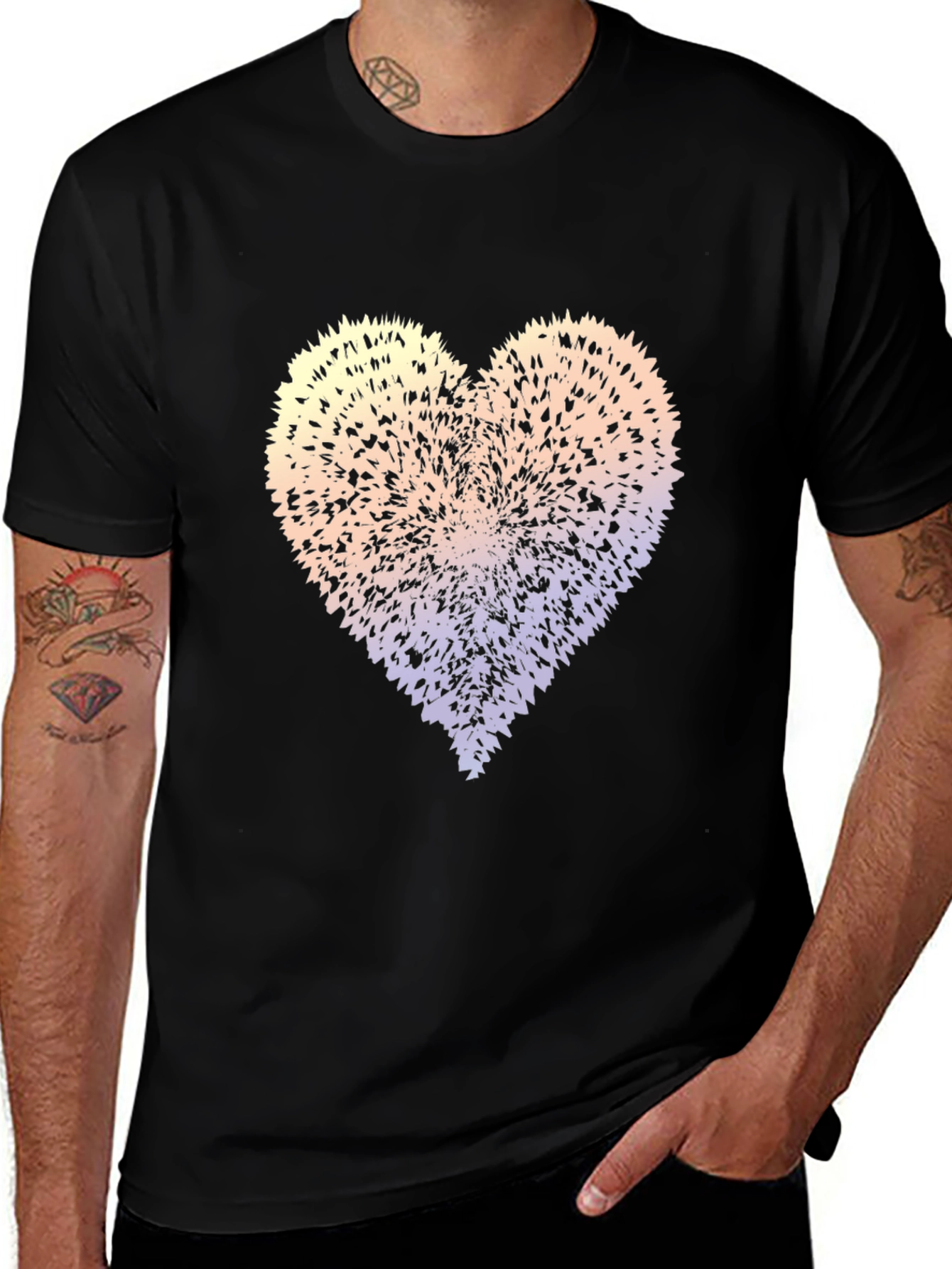 Abstract Heart Graphic Tee - Stylish Mens Black T-Shirt