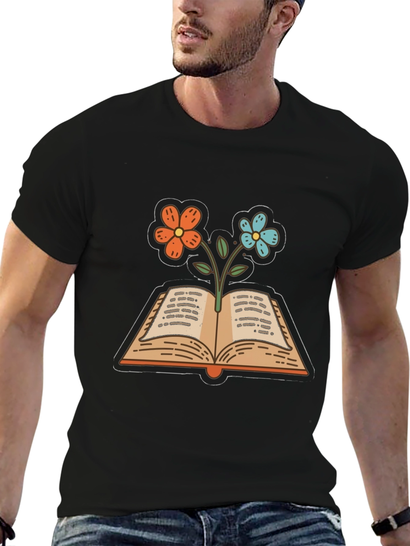 Book & Flower Graphic Tee - Unisex Casual Top