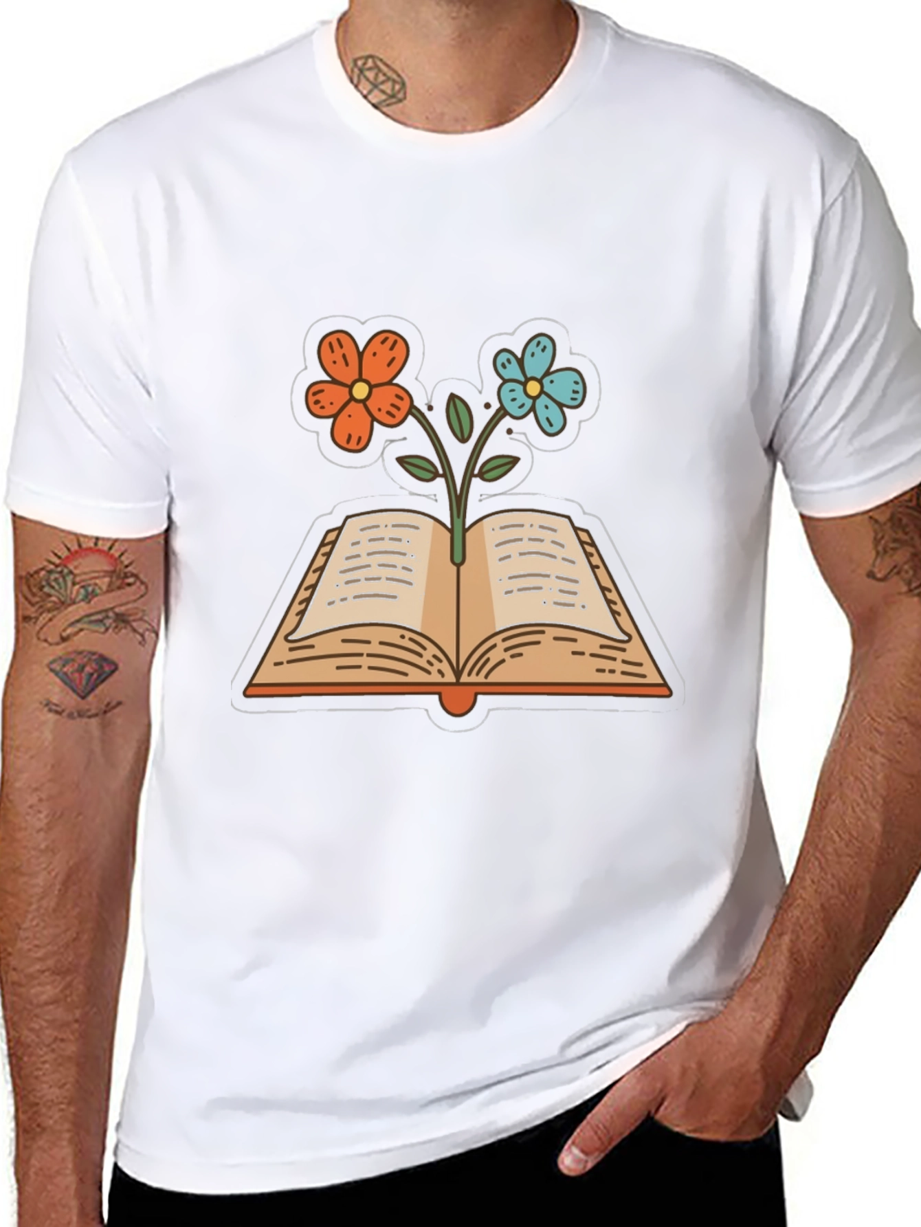 Book & Flower Graphic Tee - Unisex Casual Top