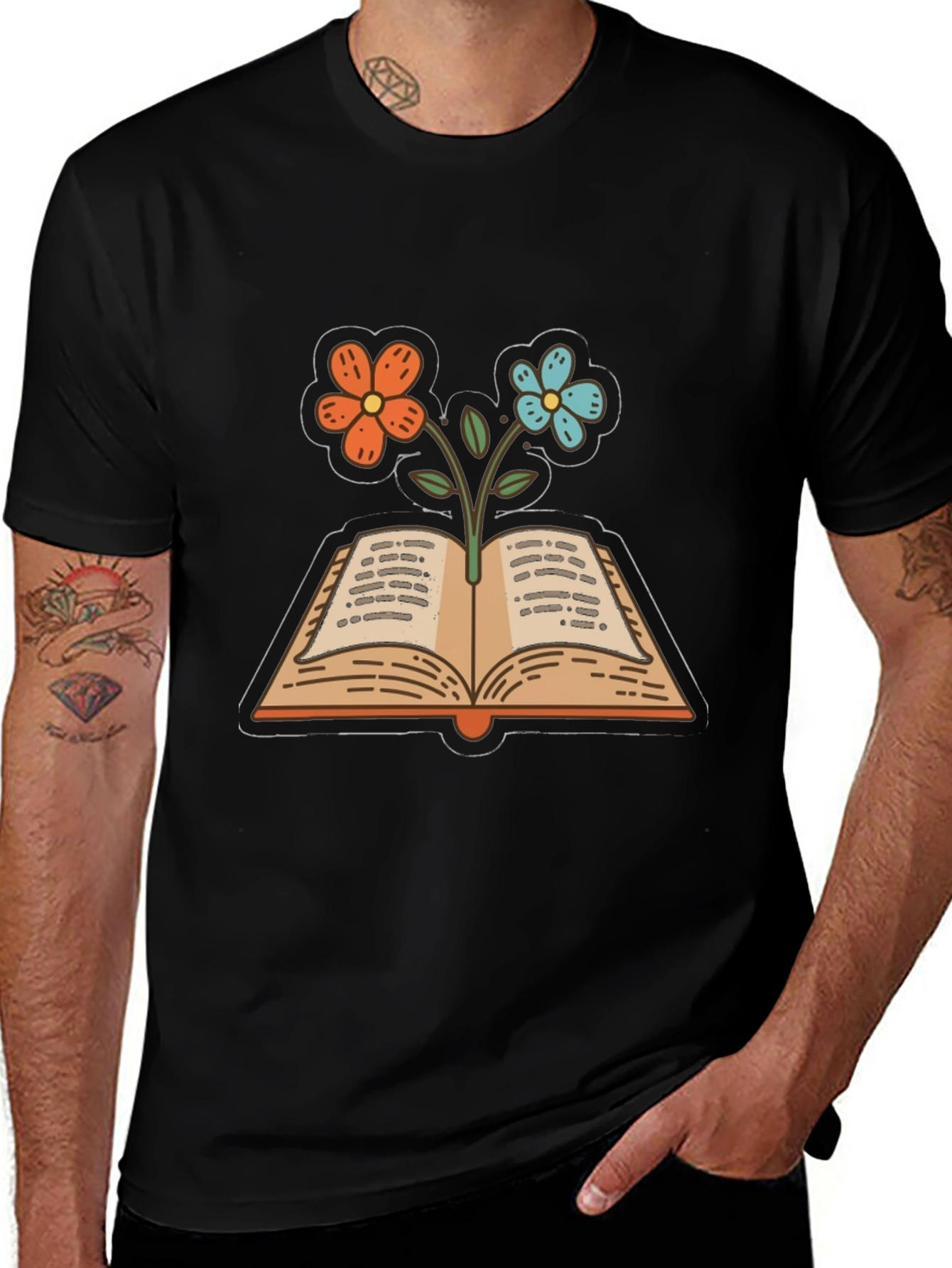 Book & Flower Graphic Tee - Unisex Casual Top