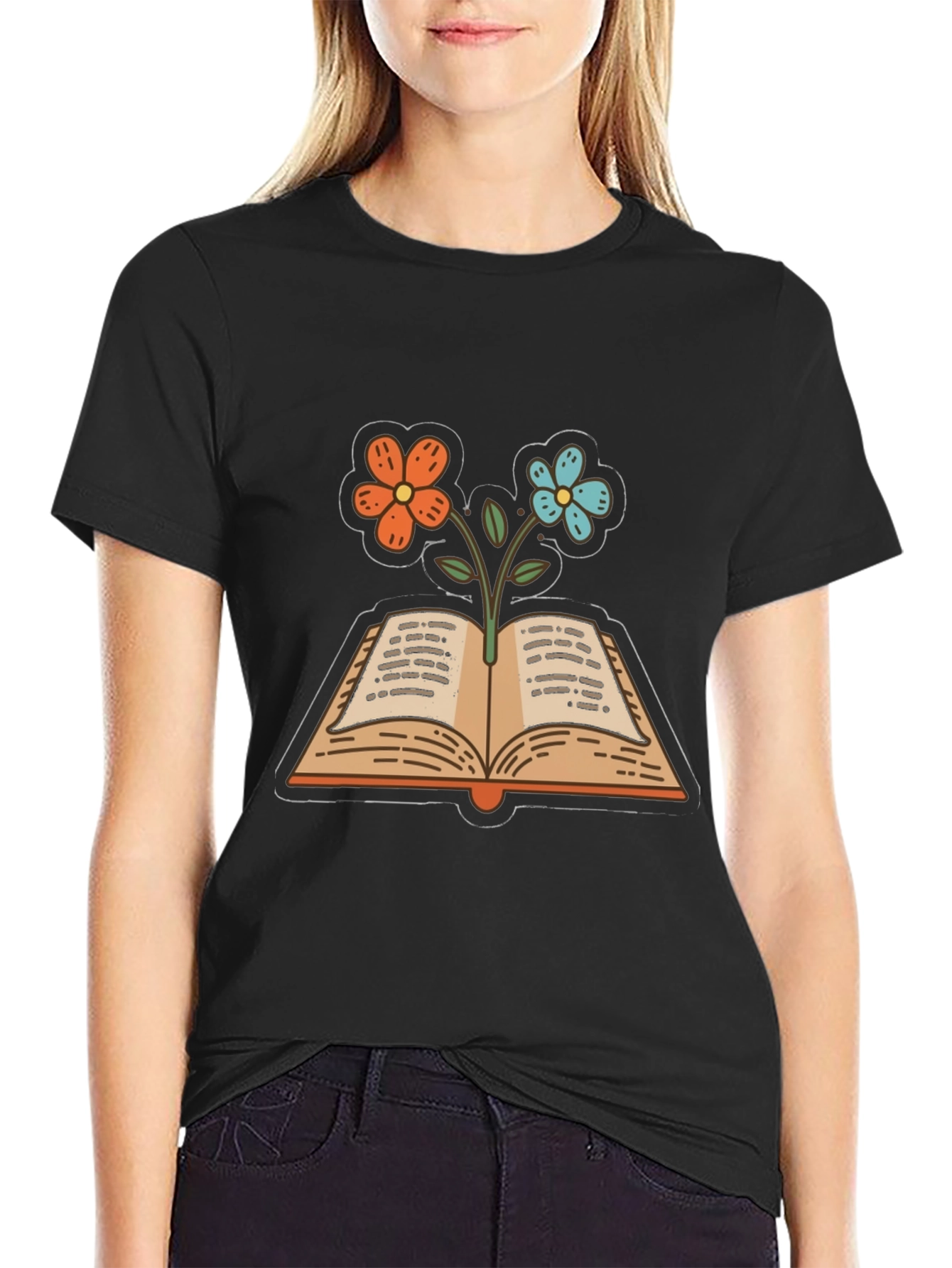 Book & Flower Graphic Tee - Unisex Casual Top
