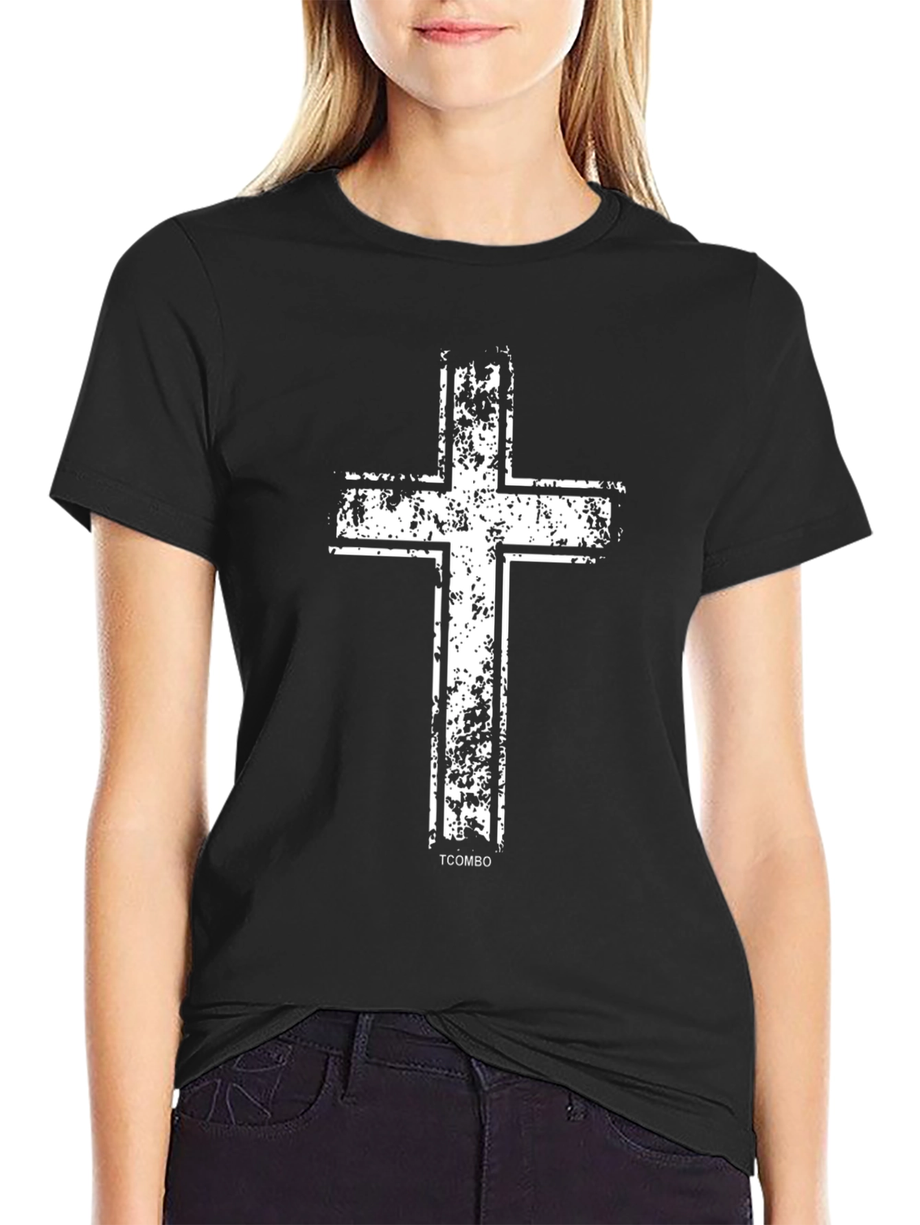 Grunge Cross Graphic Black T-Shirt