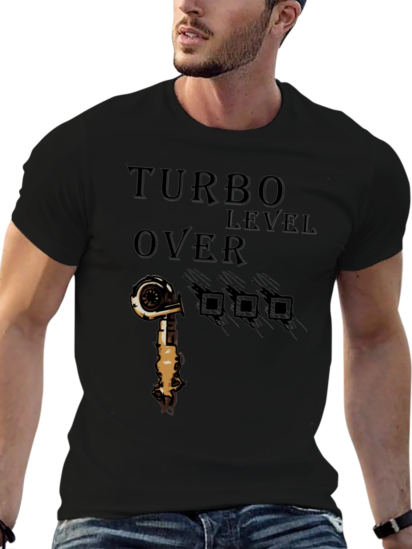 Turbo Level Over 9000 Black Graphic T-Shirt