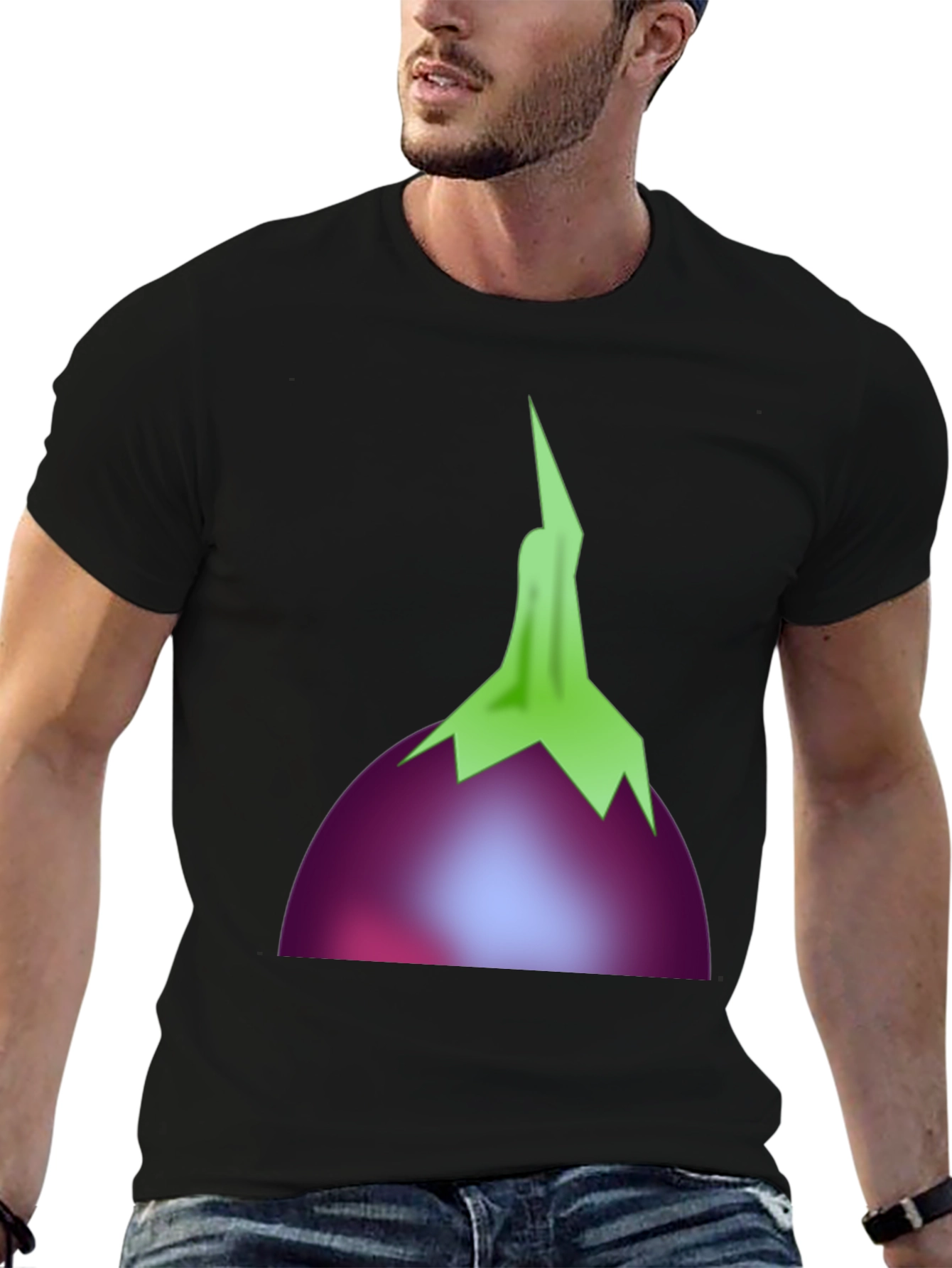 Eggplant Graphic T-Shirt - Casual Black Tee