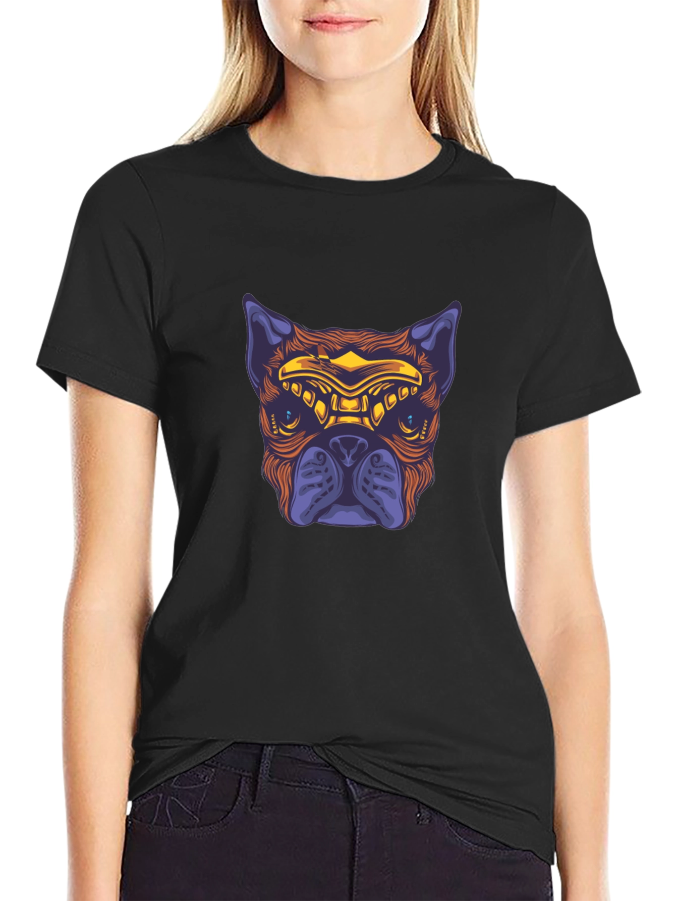 Cyberpunk Bulldog Graphic Tee - Black