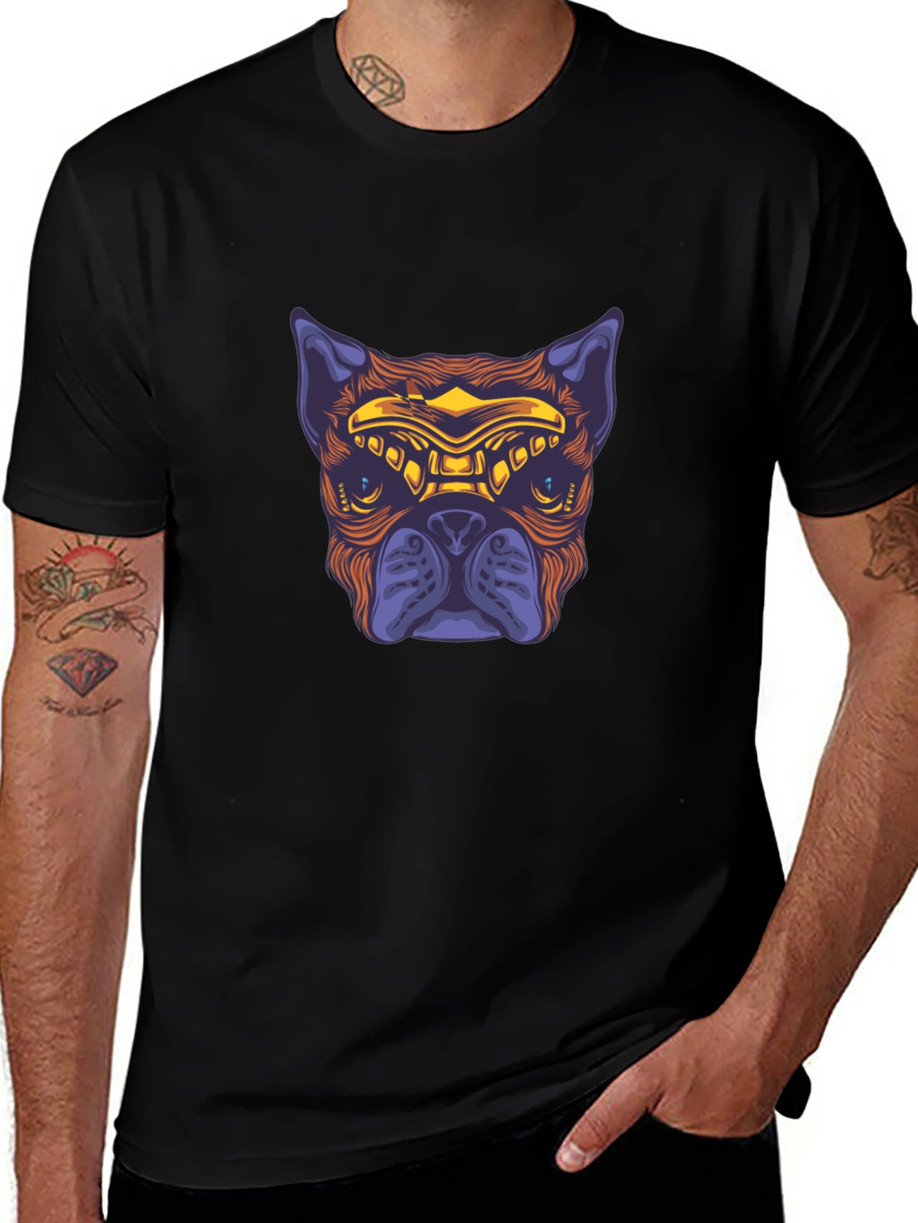 Cyberpunk Bulldog Graphic Tee - Black