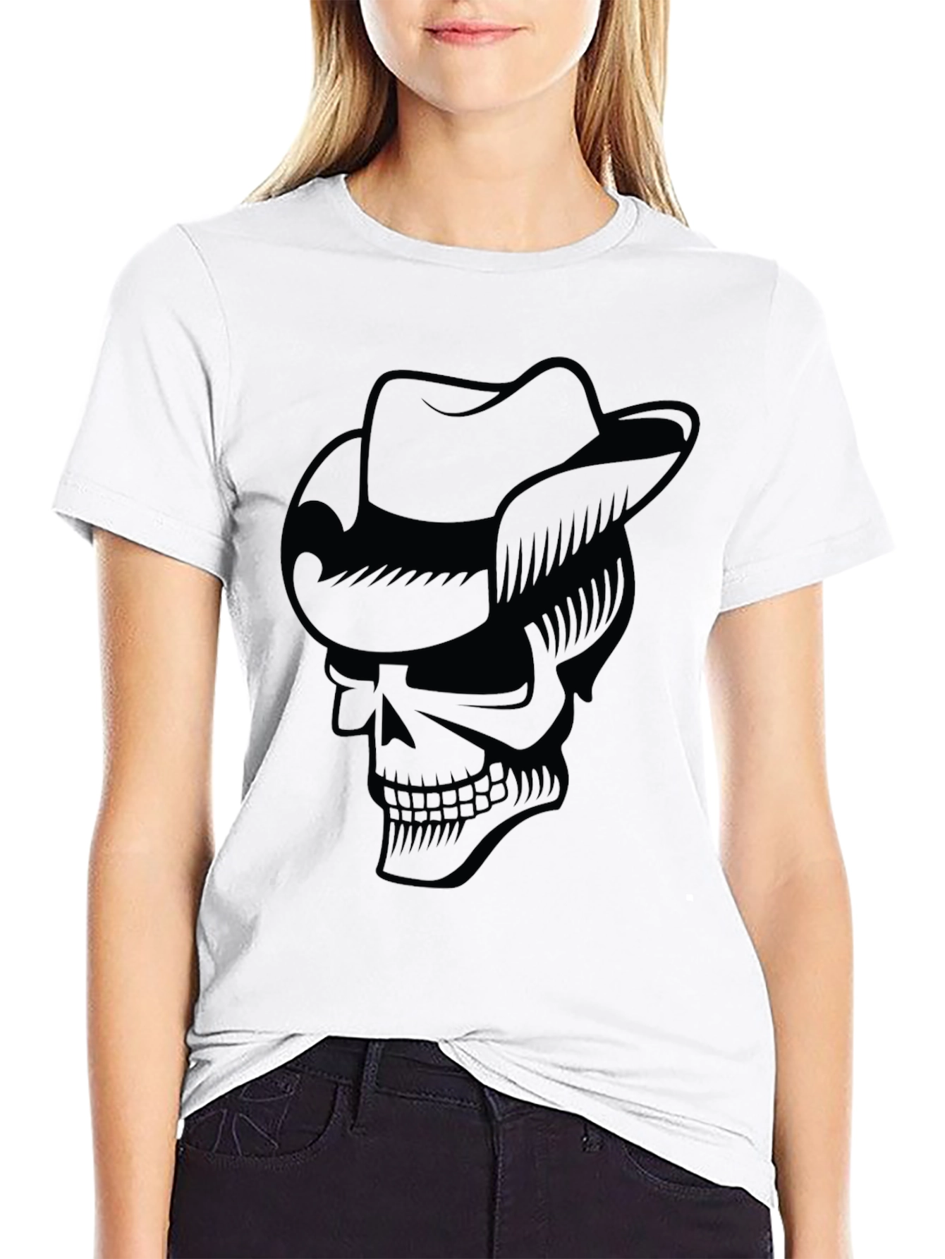 Skull Cowboy Hat Graphic T-Shirt - Cool Casual Tee