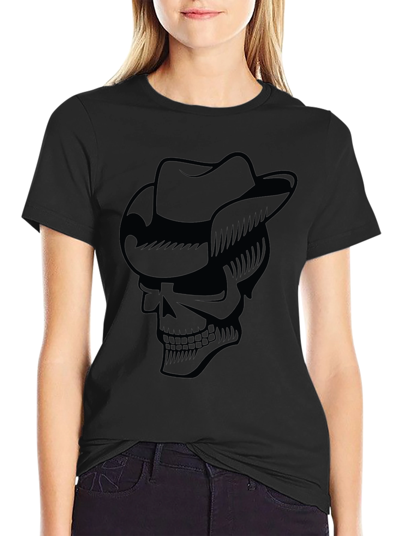 Skull Cowboy Hat Graphic T-Shirt - Cool Casual Tee