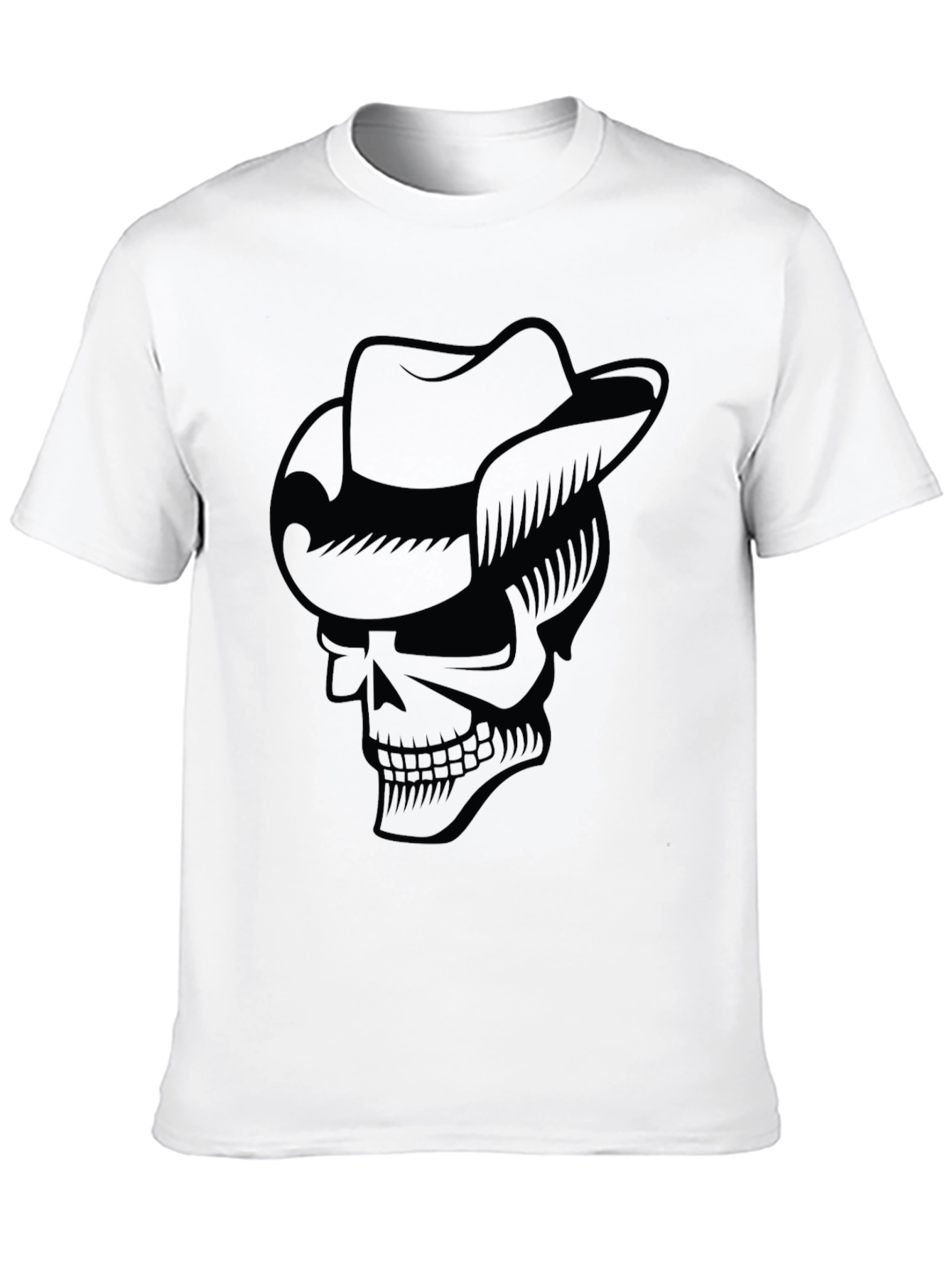 Skull Cowboy Hat Graphic T-Shirt - Cool Casual Tee