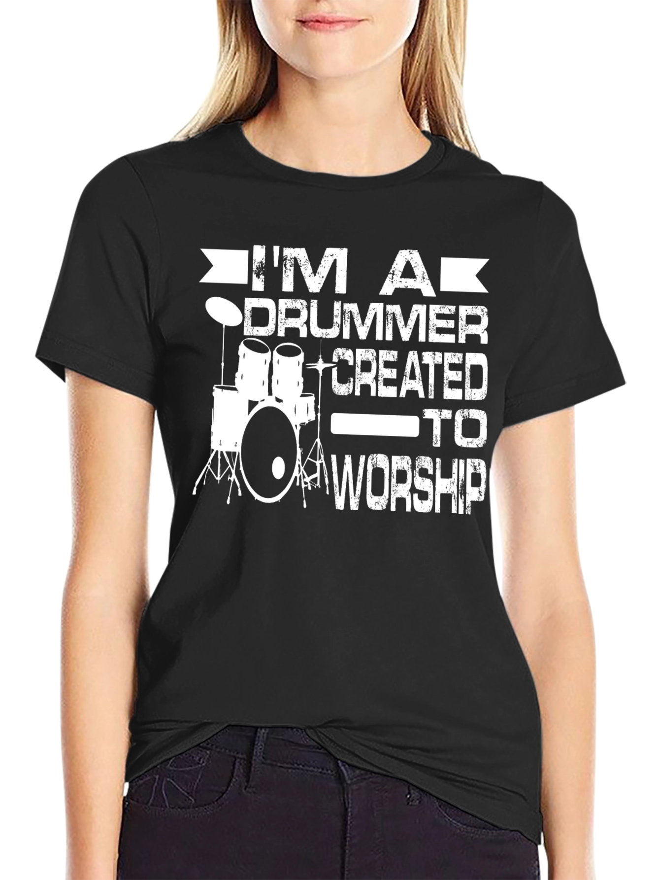 Im A Drummer Created to Worship Black T-Shirt
