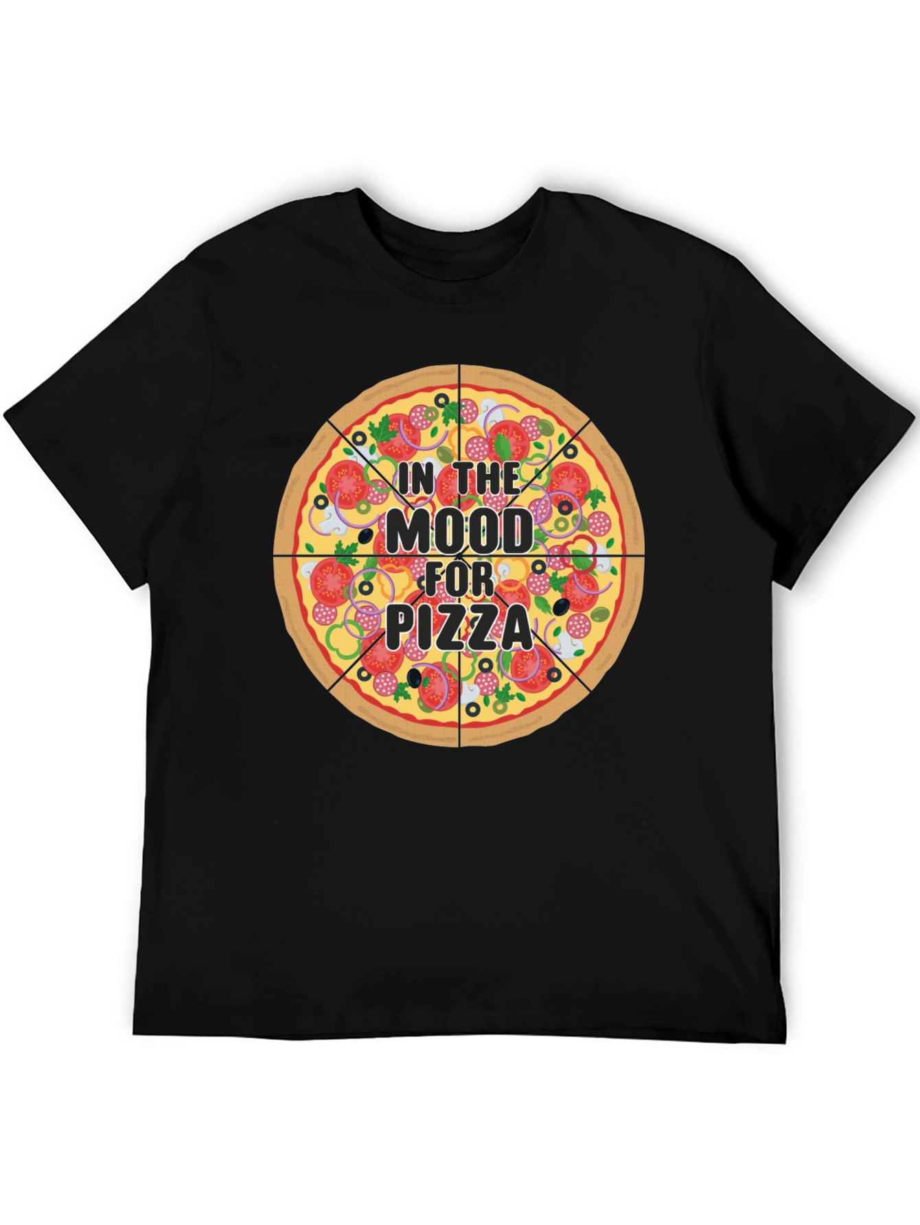 Pizza Mood Graphic Black T-Shirt - Novelty Food Tee