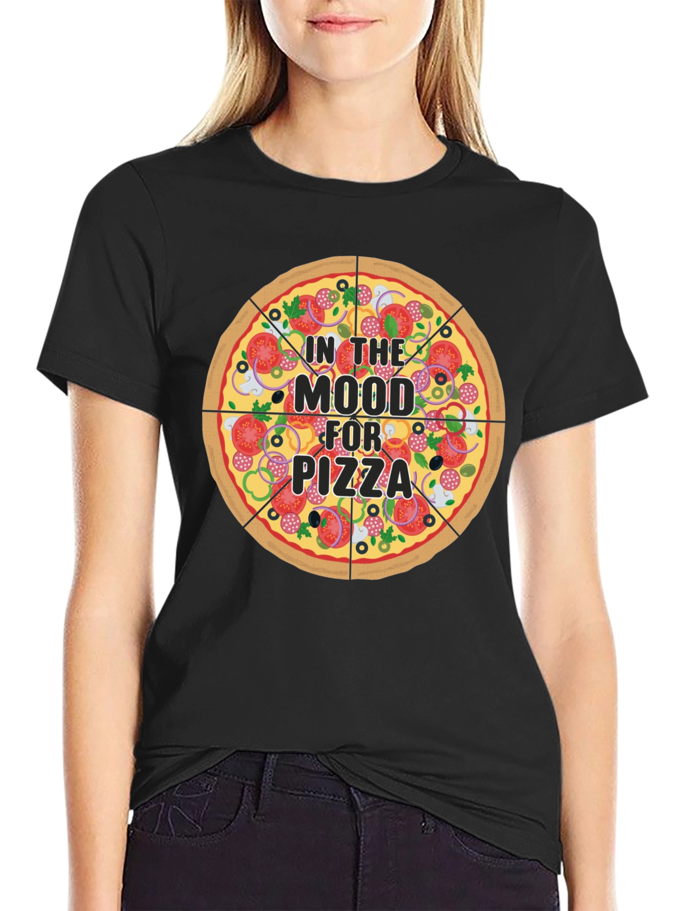 Pizza Mood Graphic Black T-Shirt - Novelty Food Tee