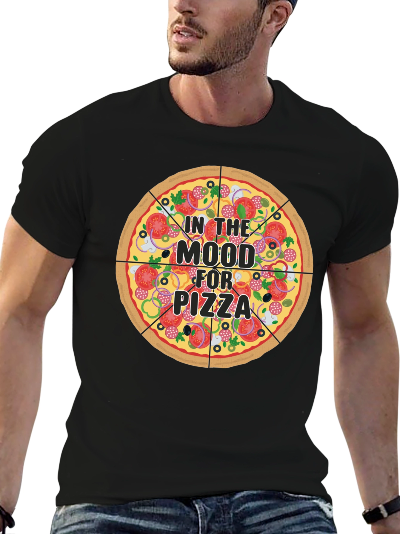 Pizza Mood Graphic Black T-Shirt - Novelty Food Tee