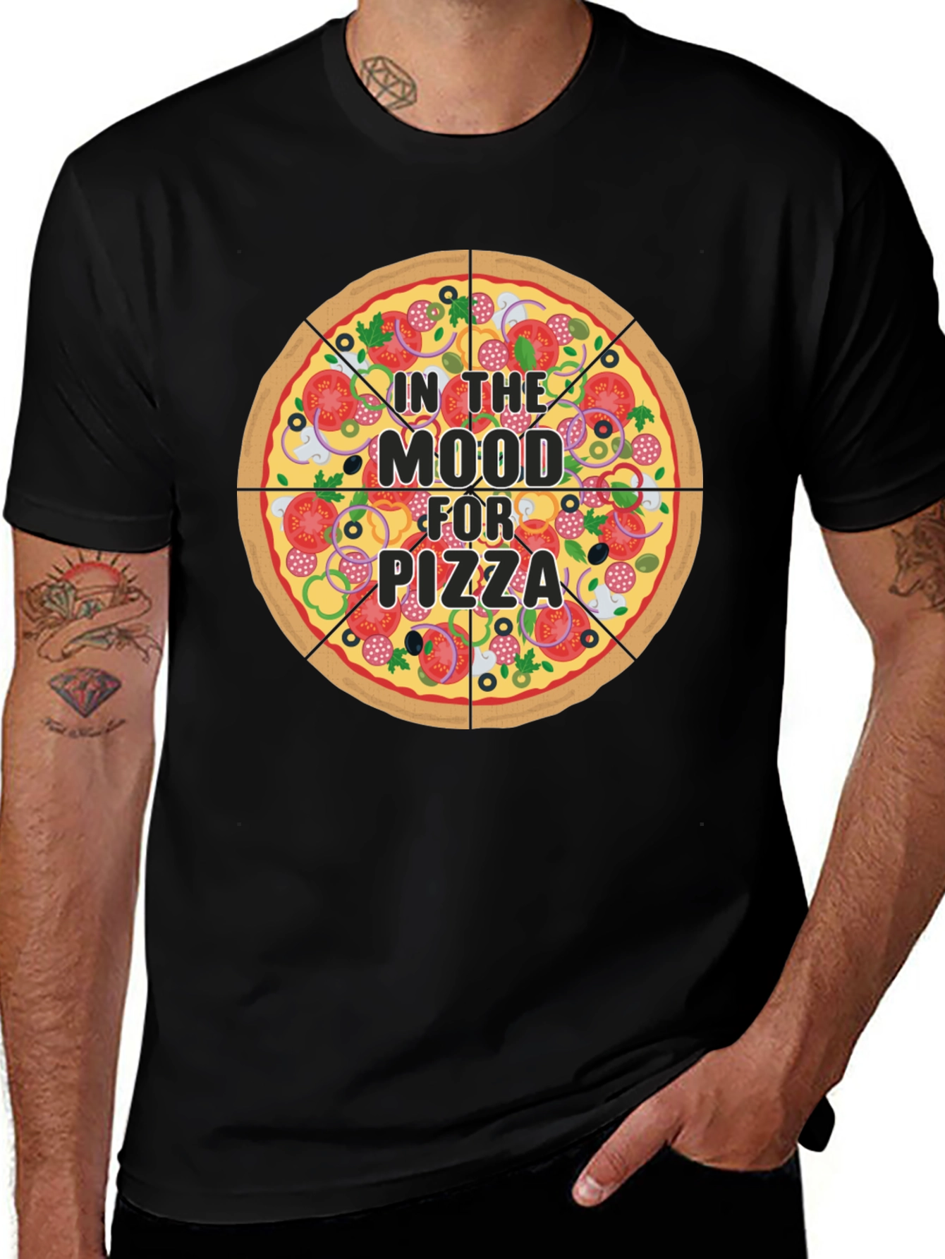 Pizza Mood Graphic Black T-Shirt - Novelty Food Tee