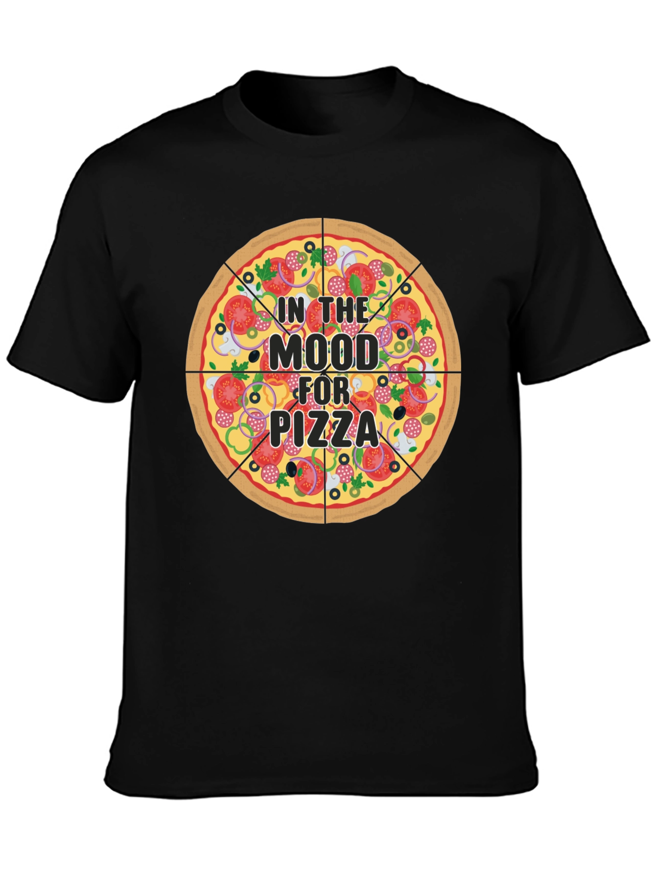 Pizza Mood Graphic Black T-Shirt - Novelty Food Tee