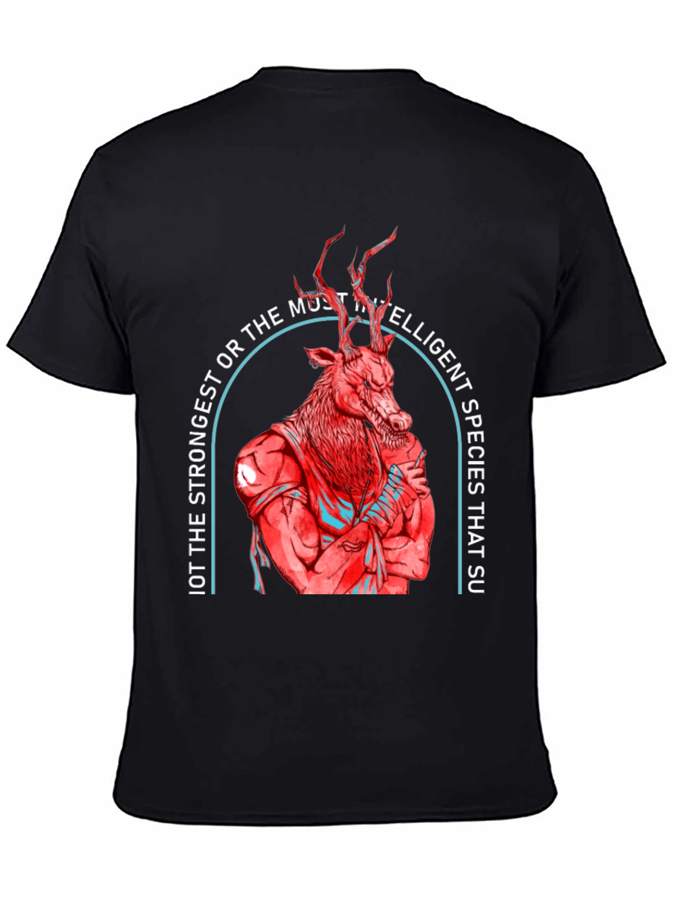Strong Deer Graphic Tee - Black Cotton