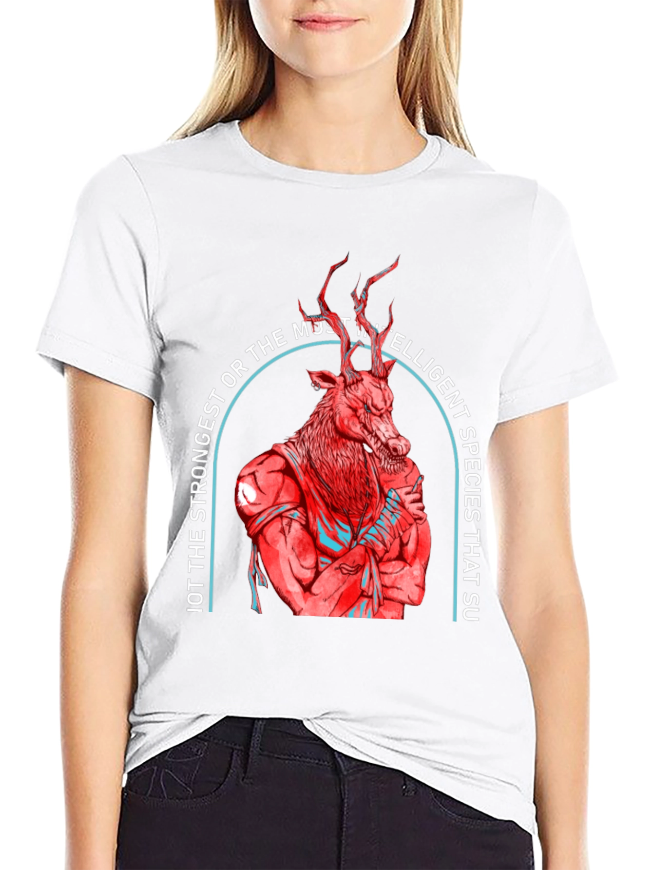 Strong Deer Graphic Tee - Black Cotton
