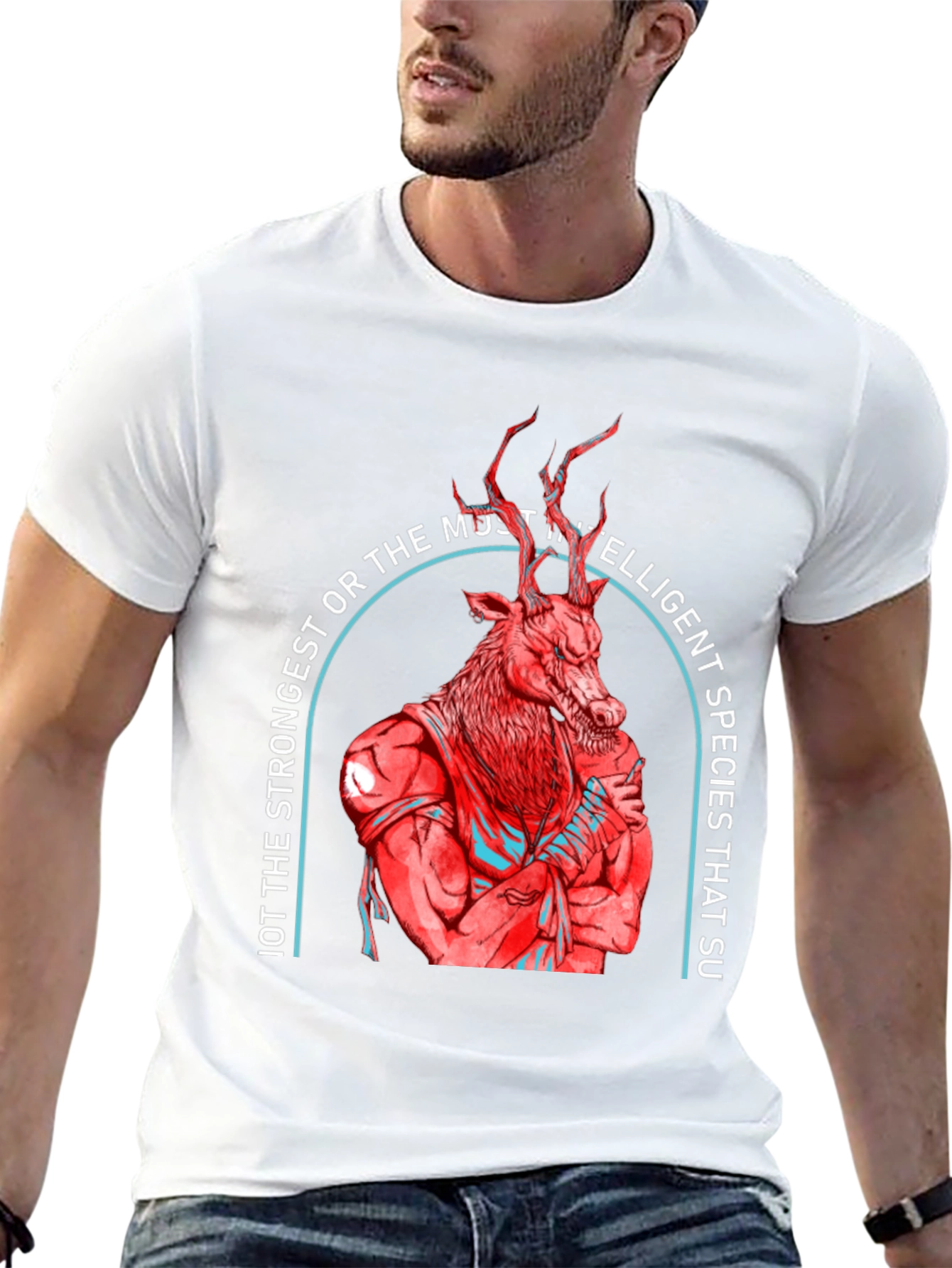 Strong Deer Graphic Tee - Black Cotton