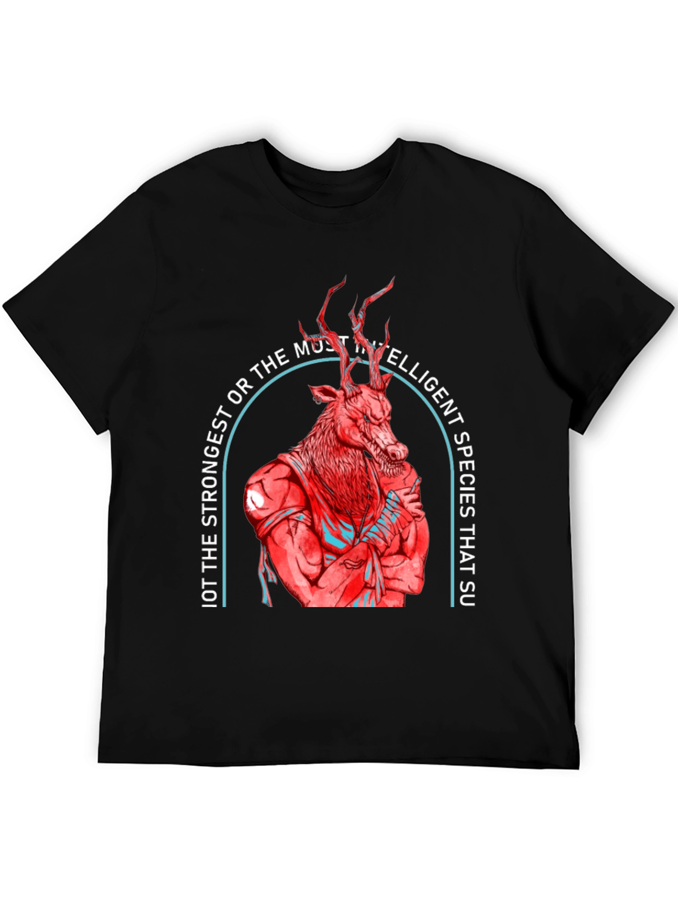 Strong Deer Graphic Tee - Black Cotton